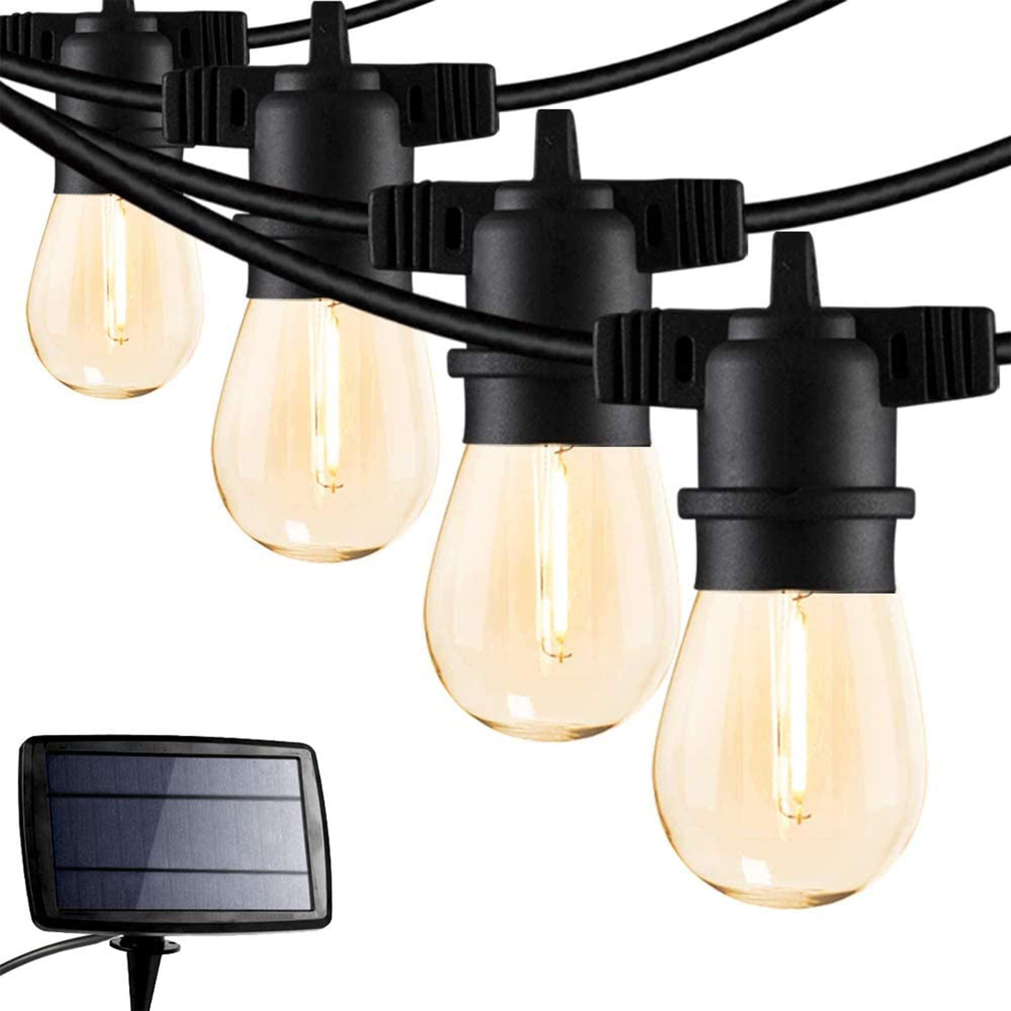 Fmart Banord Led 24 Foot Solar Powered String Lights With Vintage Style Waterproof, Shatterproof Plastic Bulbs For Exterior Decoration And Outdoor Use