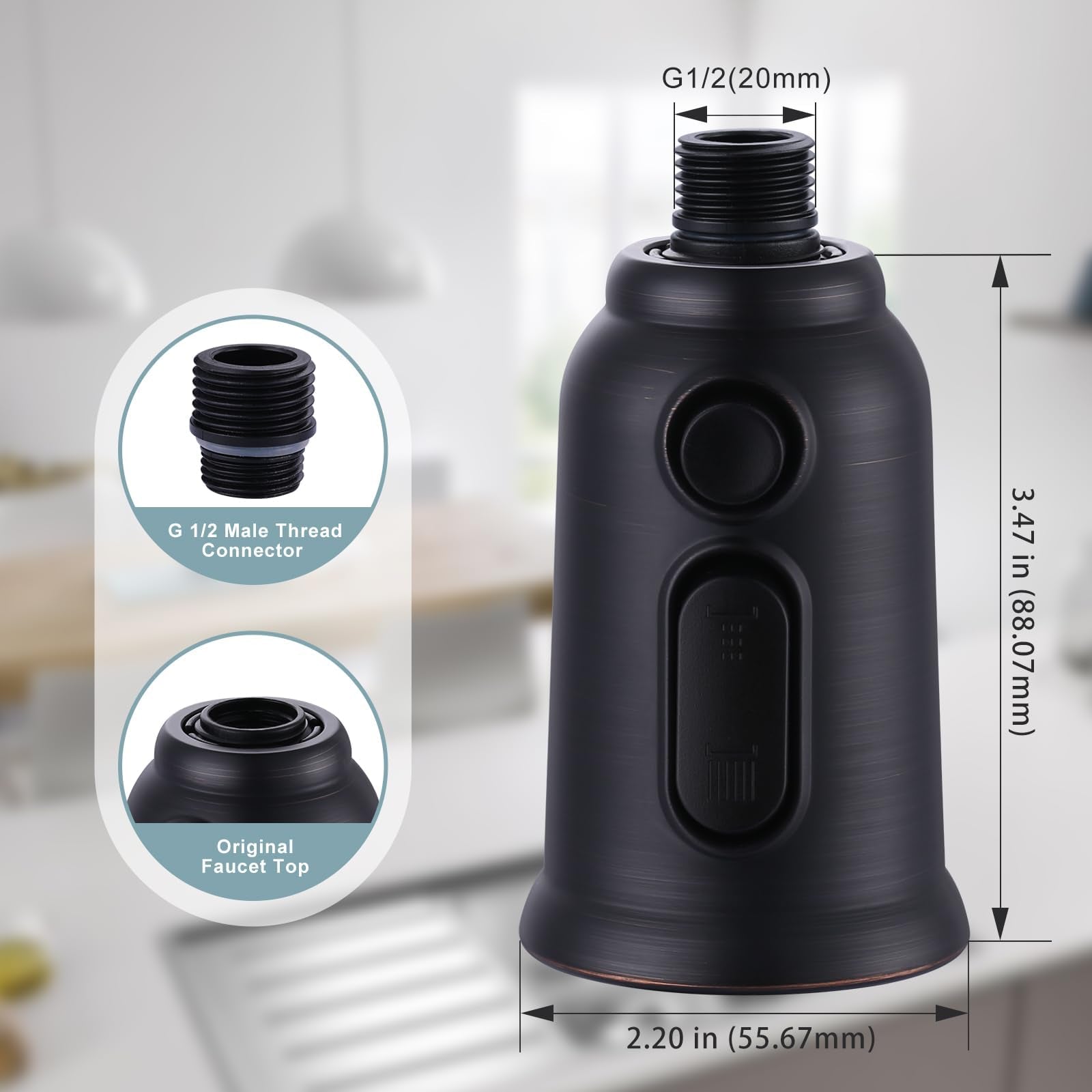 Aleasha Pull Down Faucet Head Replacement,3-Function Kitchen Faucet Spray Head With 9 Adapters,Kitchen Faucet Head Sink Spray Nozzle Compatible With American Standard,Oil Rubbed Bronze