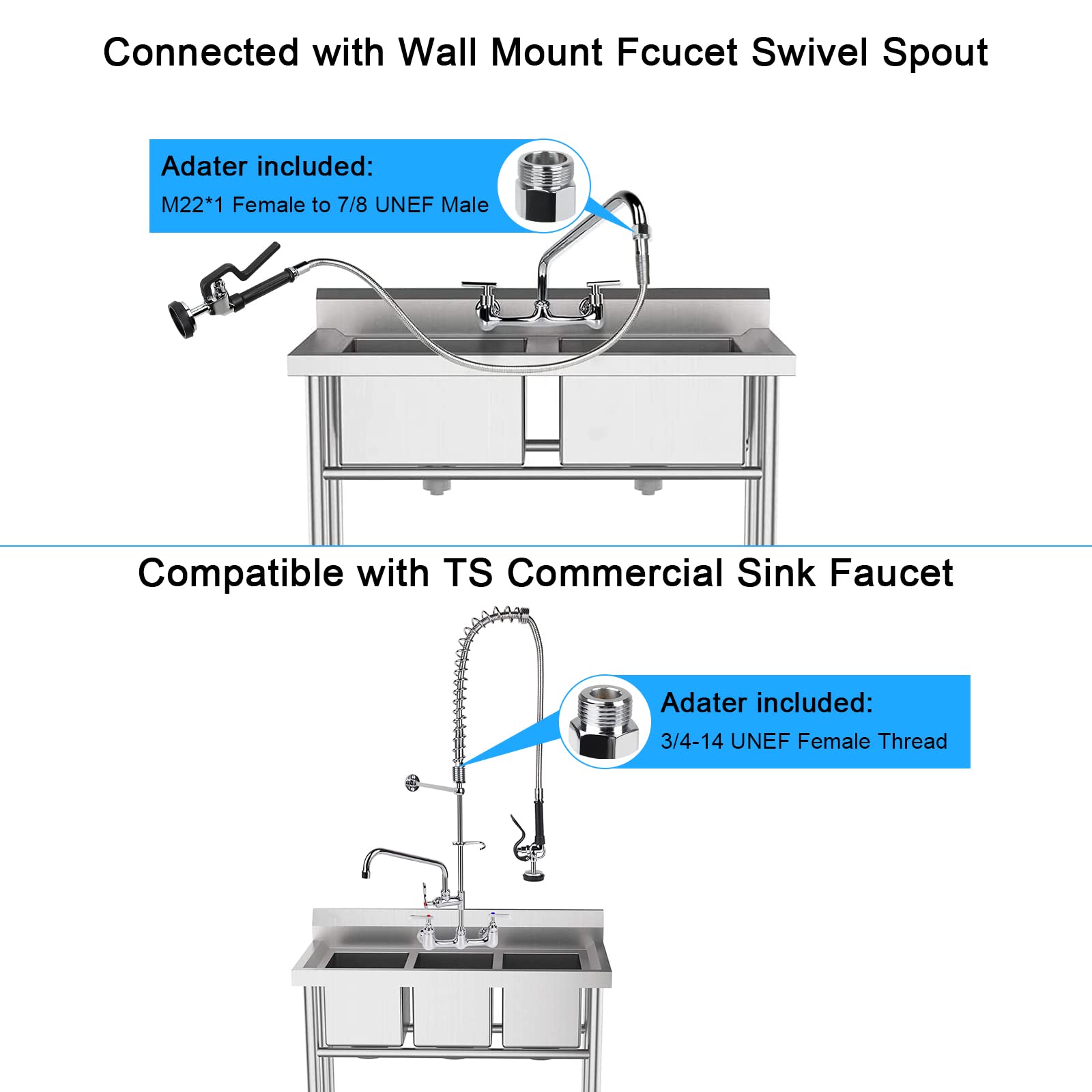 Kanoney Spray Valve With Pre Rinse Hose 38" Stainless Steel Flexible Hose With Sprayer Nozzle Head Replacement Kit For Commercial Sink Industrial Restaurant Kitchen Faucets(Black)