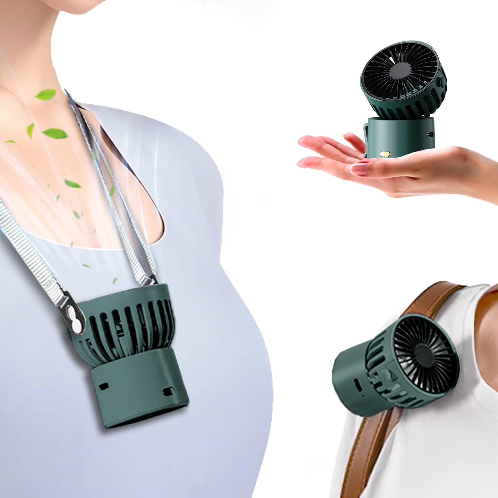 Mini Portable Neck Fan,Adjustable Usb Rechargeable Handheld/Necklace/Desk 3 In 1 Small Fan With Clip - Koospark