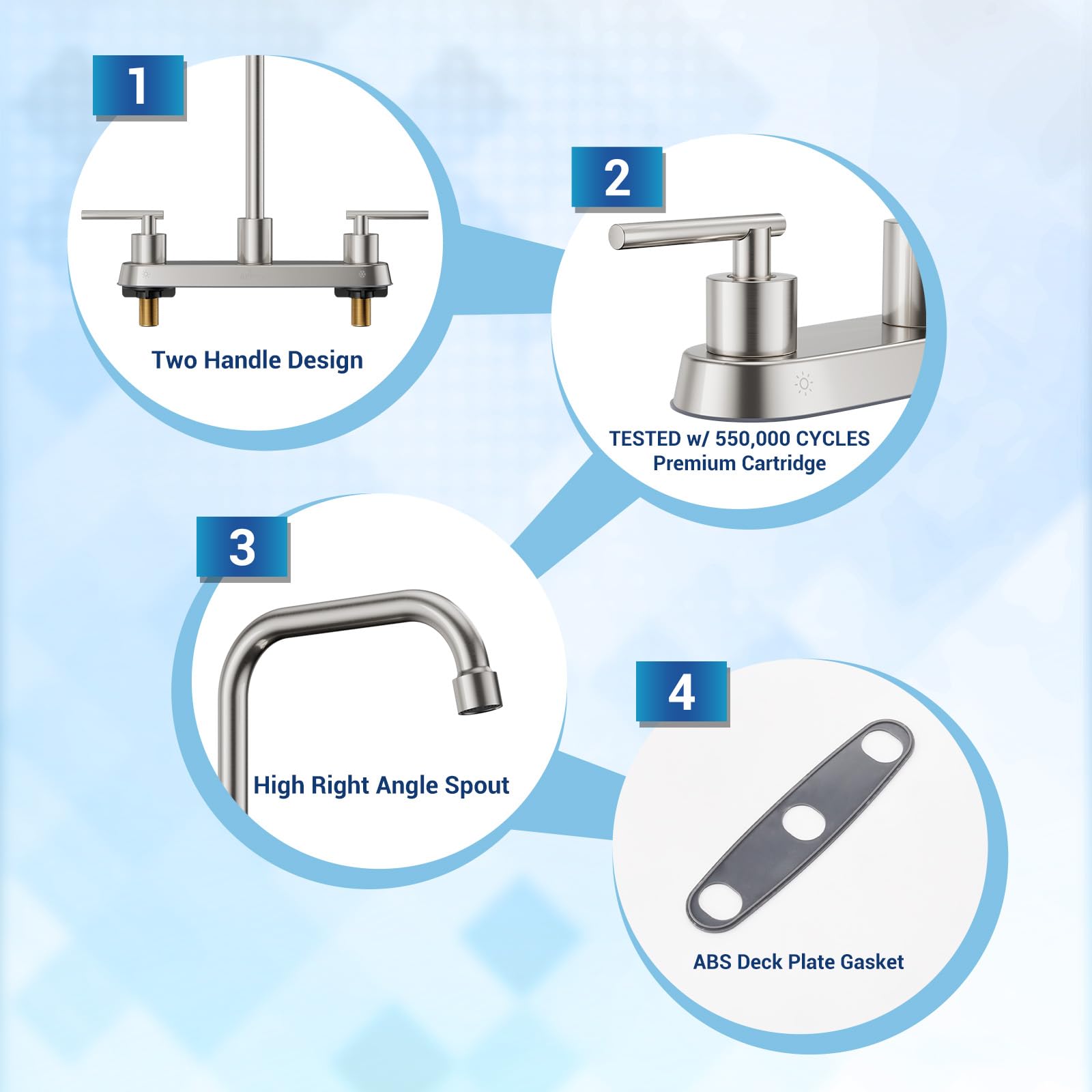 Appaso Kitchen Faucet With Side Sprayer, Brushed Nickel Kitchen Sink Faucet, 4 Hole Kitchen Faucet, Stainless Steel Faucet For Kitchen Sink, 2 Handle Faucets With High Right Angle Spout