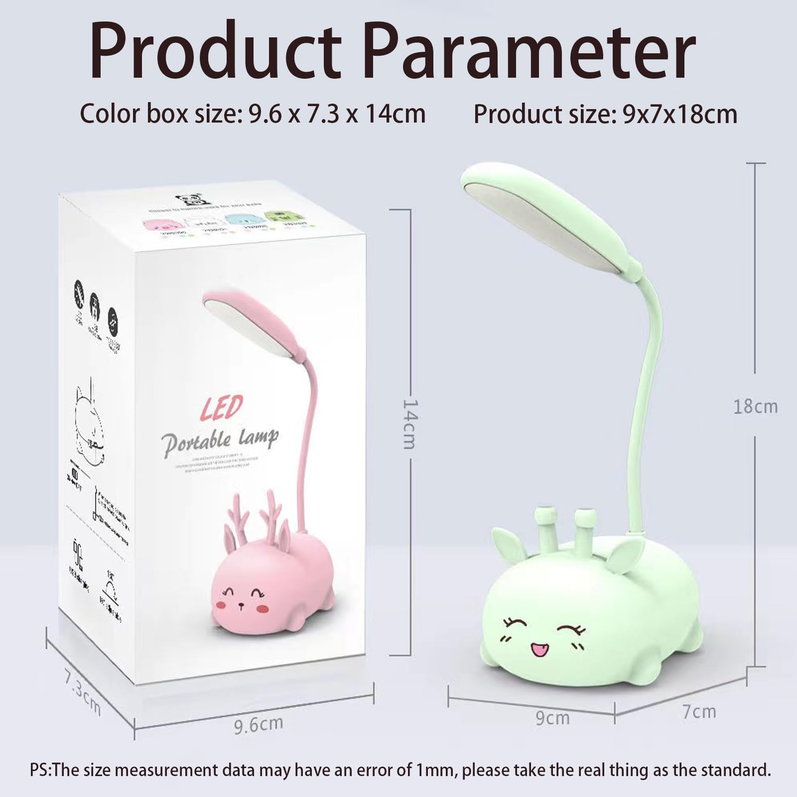 Neioaas Cute Elk Lamp Usb Rechargeable Reading Light,Led Desk Lamp For Kids, Portable Led Table Light, Flexible Gooseneck Eye-Care Cartoons Small Desk Lamp Girls (White)