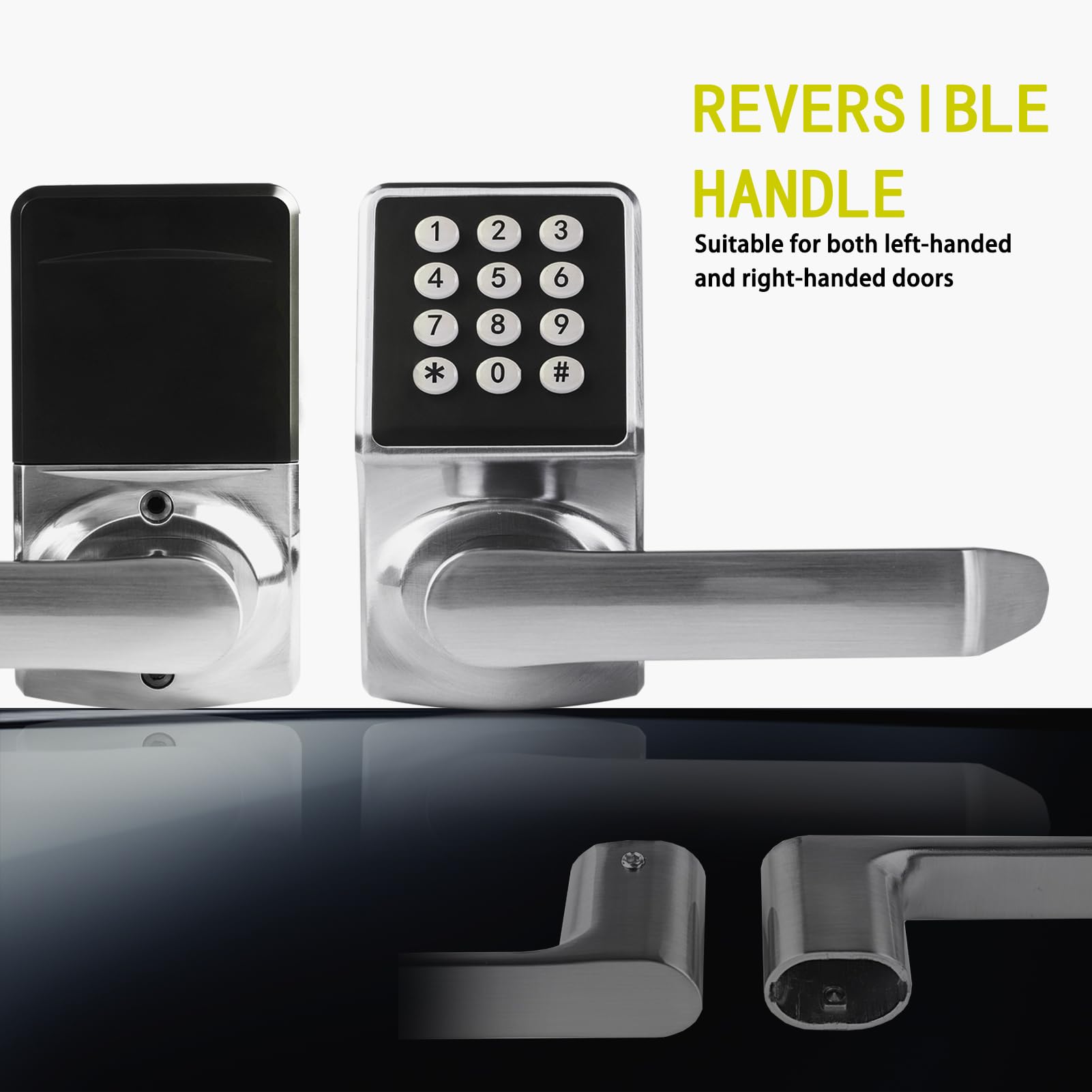 Zevaway Keyless Entry Door Lock With Handle, Keypad Lock, Ic Card & Key, Easy Installation, Satin Nickel