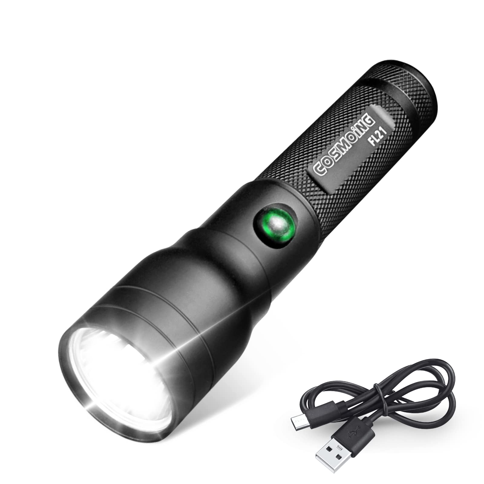 Cosmoing High Power Led Flashlight Usb C Rechargeable, 600 Lumen Utility Flashlight Ip65 Waterproof Handheld Flashlight For Emergency,Police Law Enforcement,Hunting,Camping,Hiking