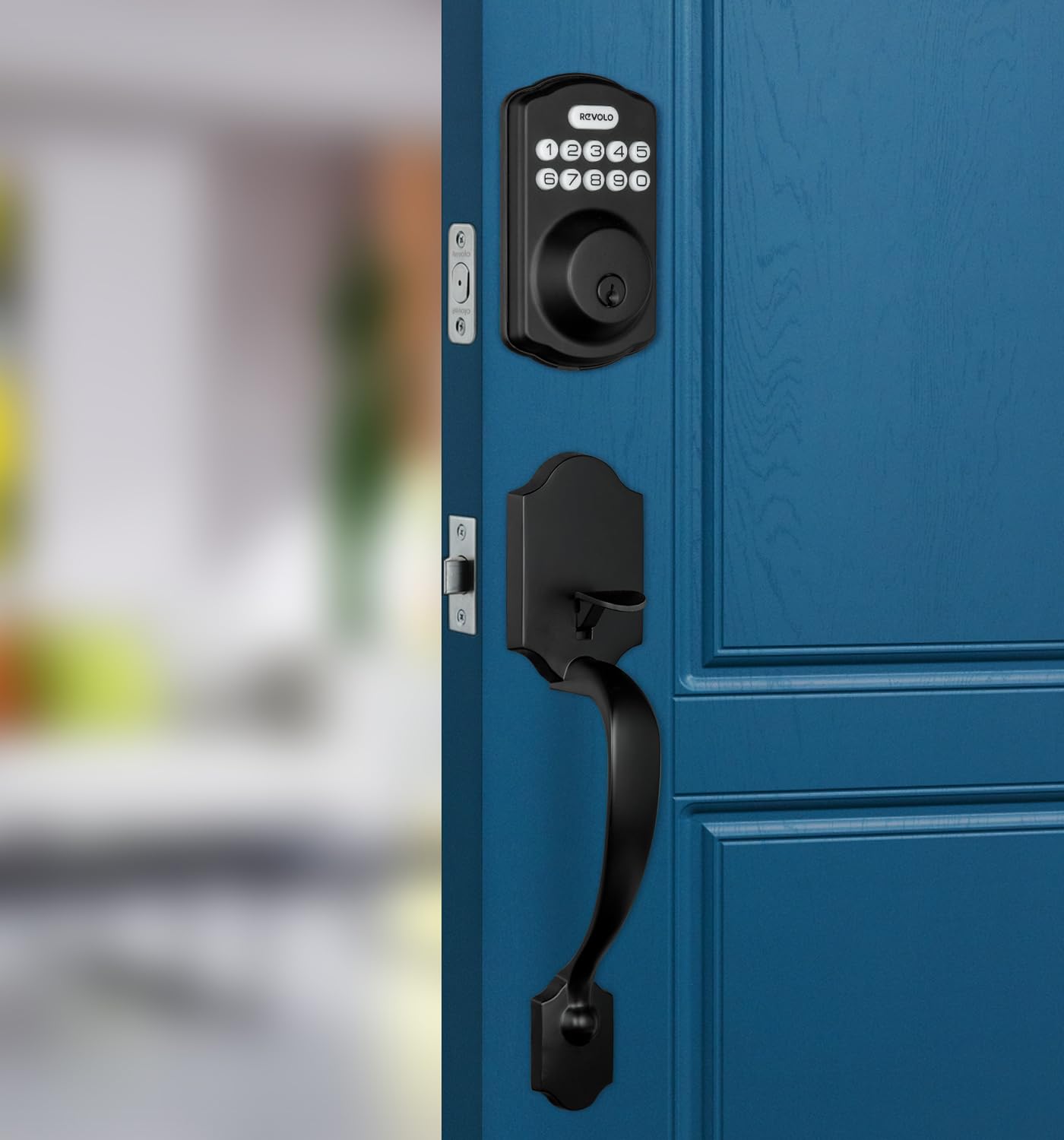 Revolo Re001 Electronic Keypad Deadbolt, Keyless Entry Door Lock, Keyed Entry, Auto Lock, Smart Lock With Handle, Front Door Handle Sets, Anti-Peeking Password, Sandblasted Black