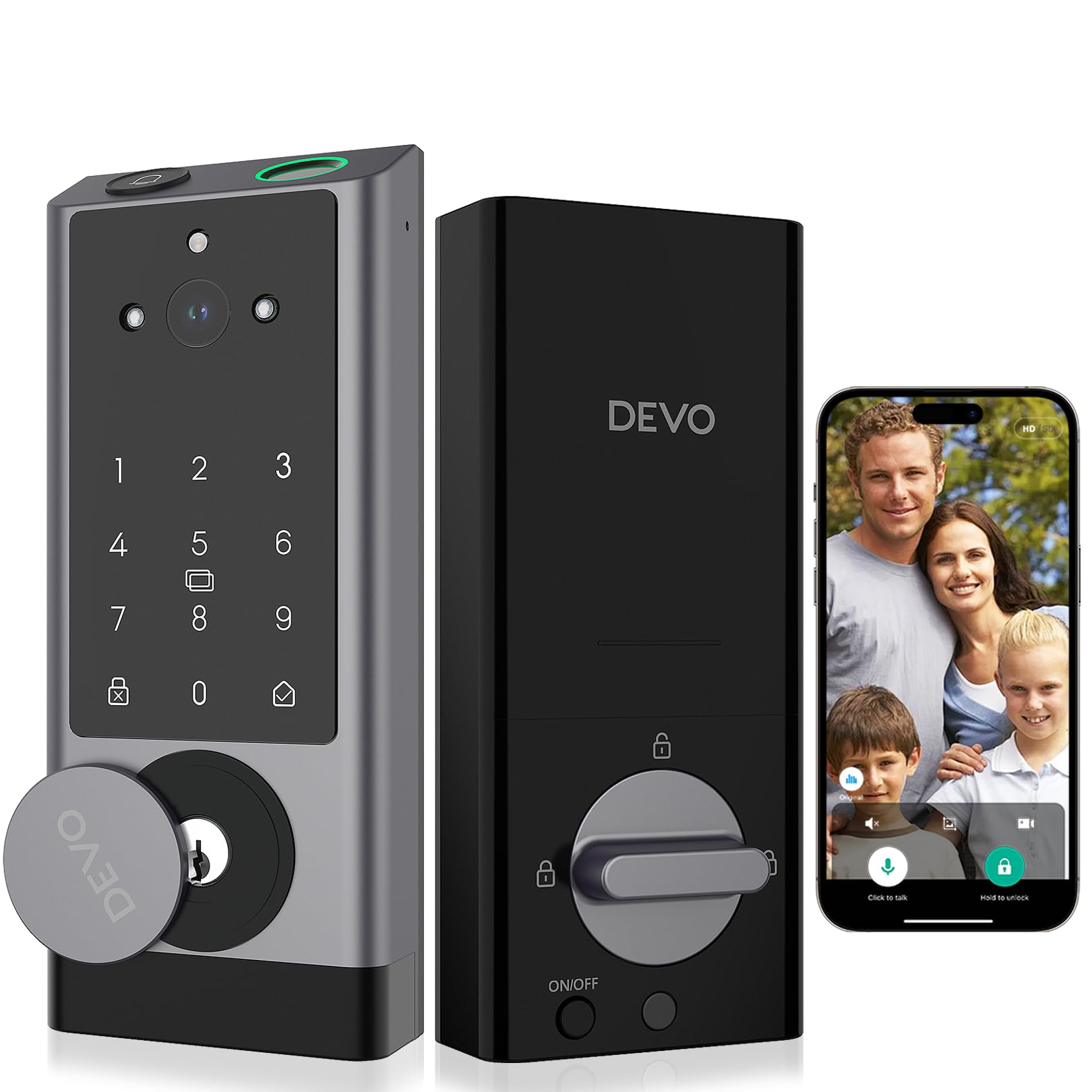 Devo G1 Video Smart Lock With Camera & Doorbell, 6-In-1 Keyless Entry Door Lock With Fingerprint, App Remote, Auto Locks, Built-In Wi-Fi Smart Deadbolt For Front Door, Ip65 Waterproof, Easy Install
