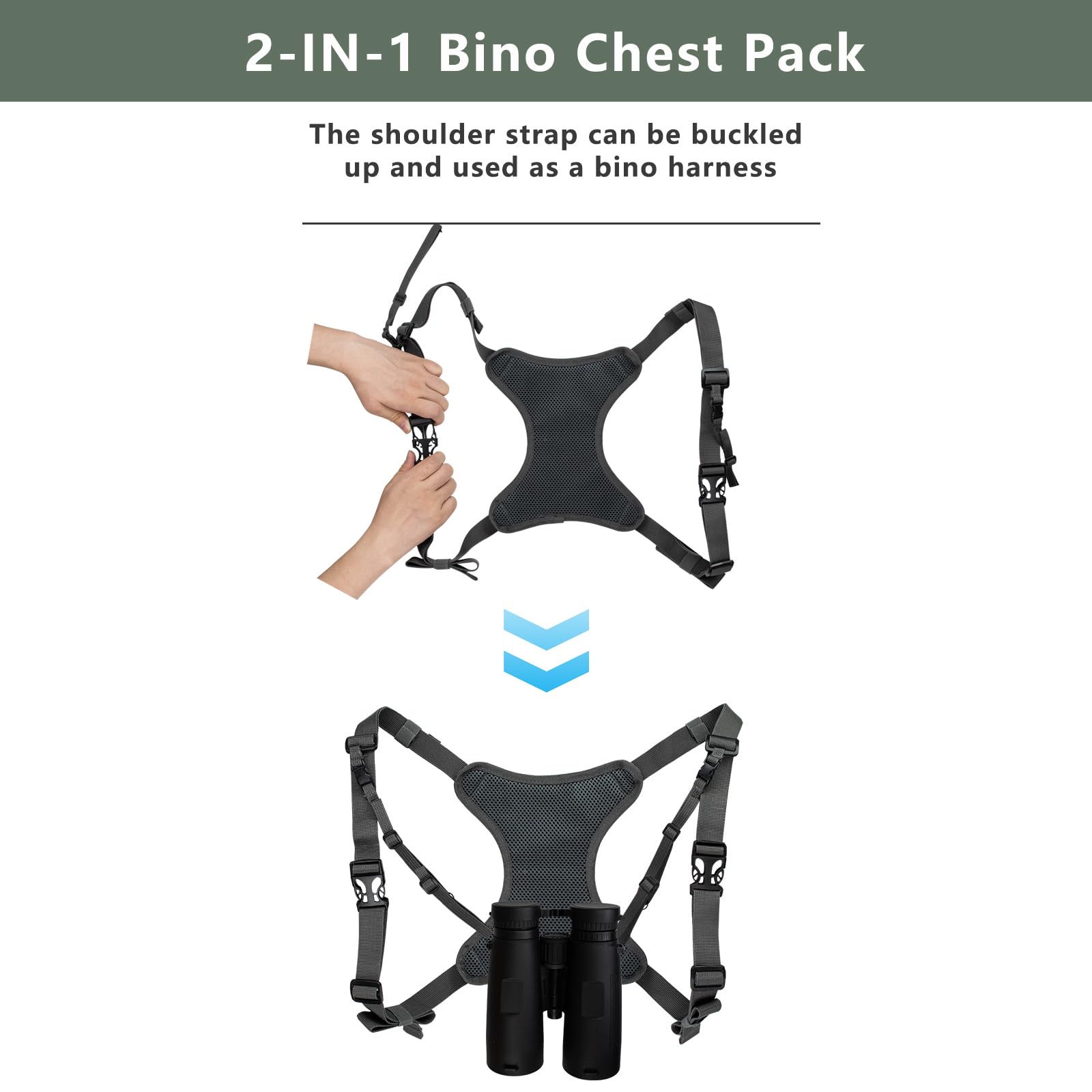 Wolfhunt Binoculars Harness For Hunting With Rangefinder Pouch, Binocular Chest Pack Built-In Magnetic Snap Design, Bino Harness Bag Case Adjustable Strap, Lens Cleaning Cloth, Triple-Use