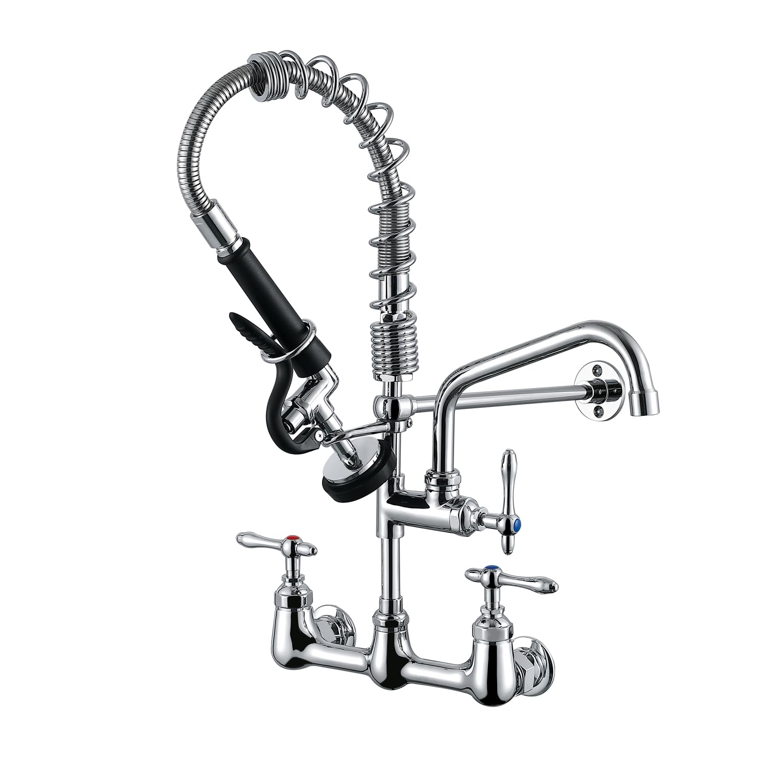 Keipan Commercial Kitchen Wall Mounted Faucet 8 "Center Wall Mounted Kitchen Sink Faucet With 8" Swinging Nozzle 20 "High Stall Sink Faucet For 1 Or 2 Stall Kitchen Sinks With Drop Down Sprayer