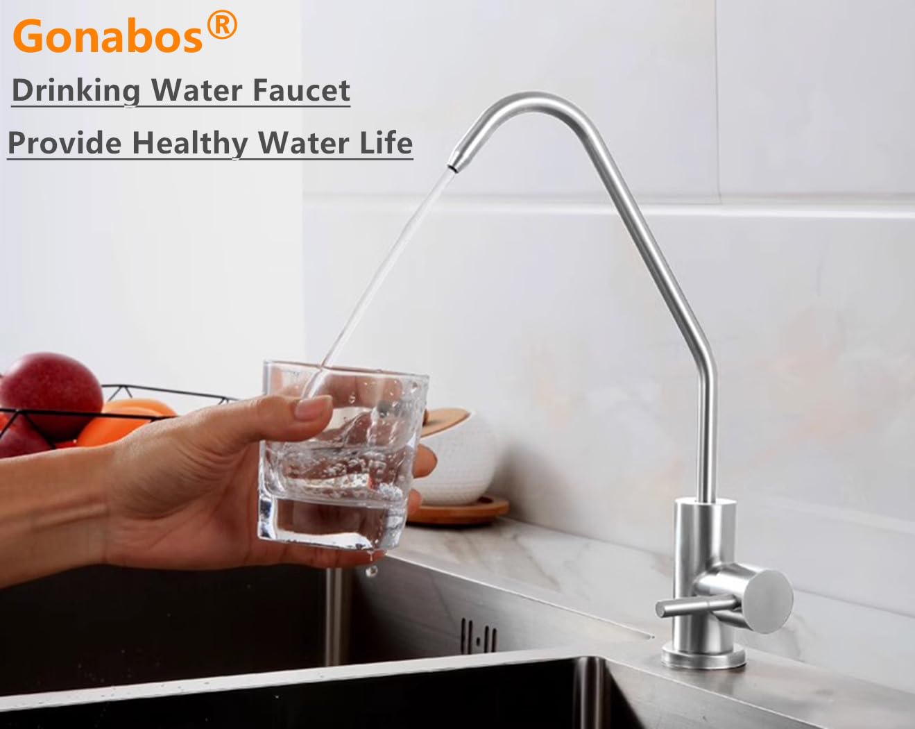 Gonabos Drinking Water Faucet For Kitchen,100% Lead- Reverse Osmosis Faucets,Brushed Nickel Sus304 Stainless Steel Kitchen Filtered Water Faucets,Ro Faucet With Longer Thread Pipe