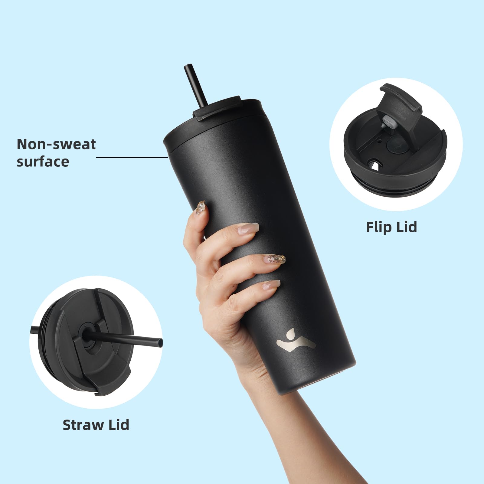 26 Oz Insulated Tumbler With Lid And 2 Straws Stainless Steel Water Bottle Vacuum Travel Mug Coffee