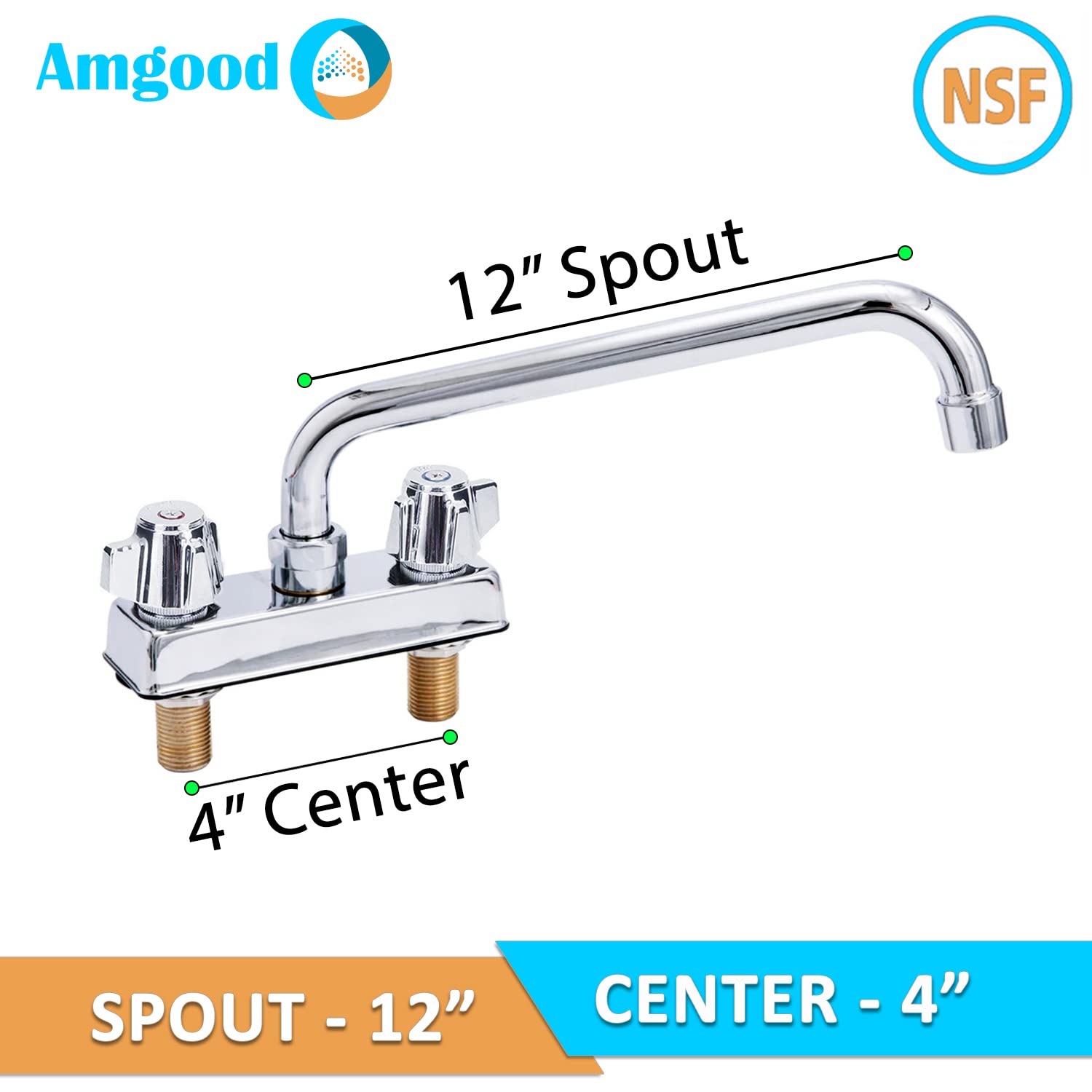 Amgood Deck Mount Kitchen Sink Faucet 12" Swivel Spout 4" Center Nsf Commercial Kitchen Utility Laundry