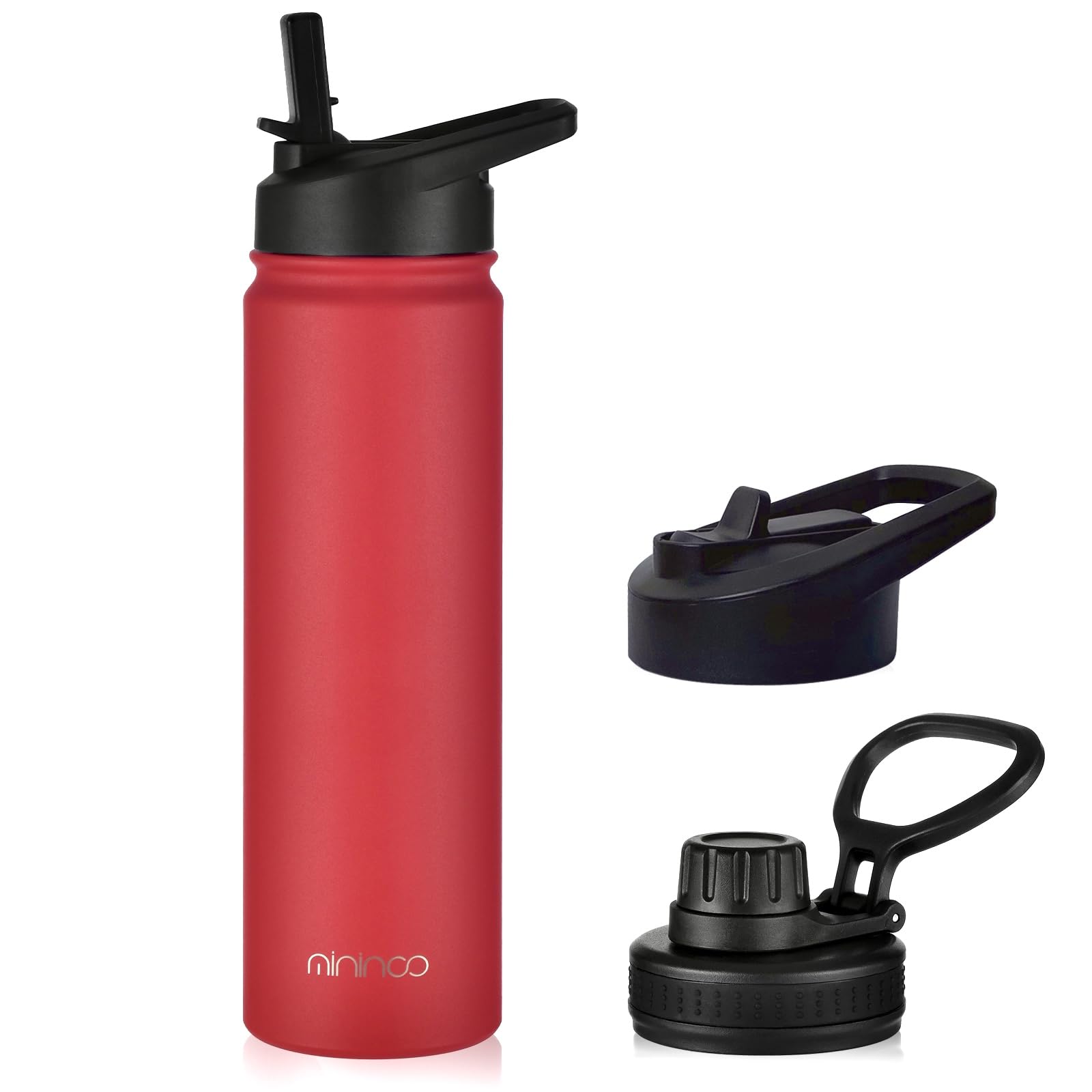 Mininoo 24 Oz Insulated Water Bottle With Straw, Stainless Steel Double Wall Vacuum Thermos