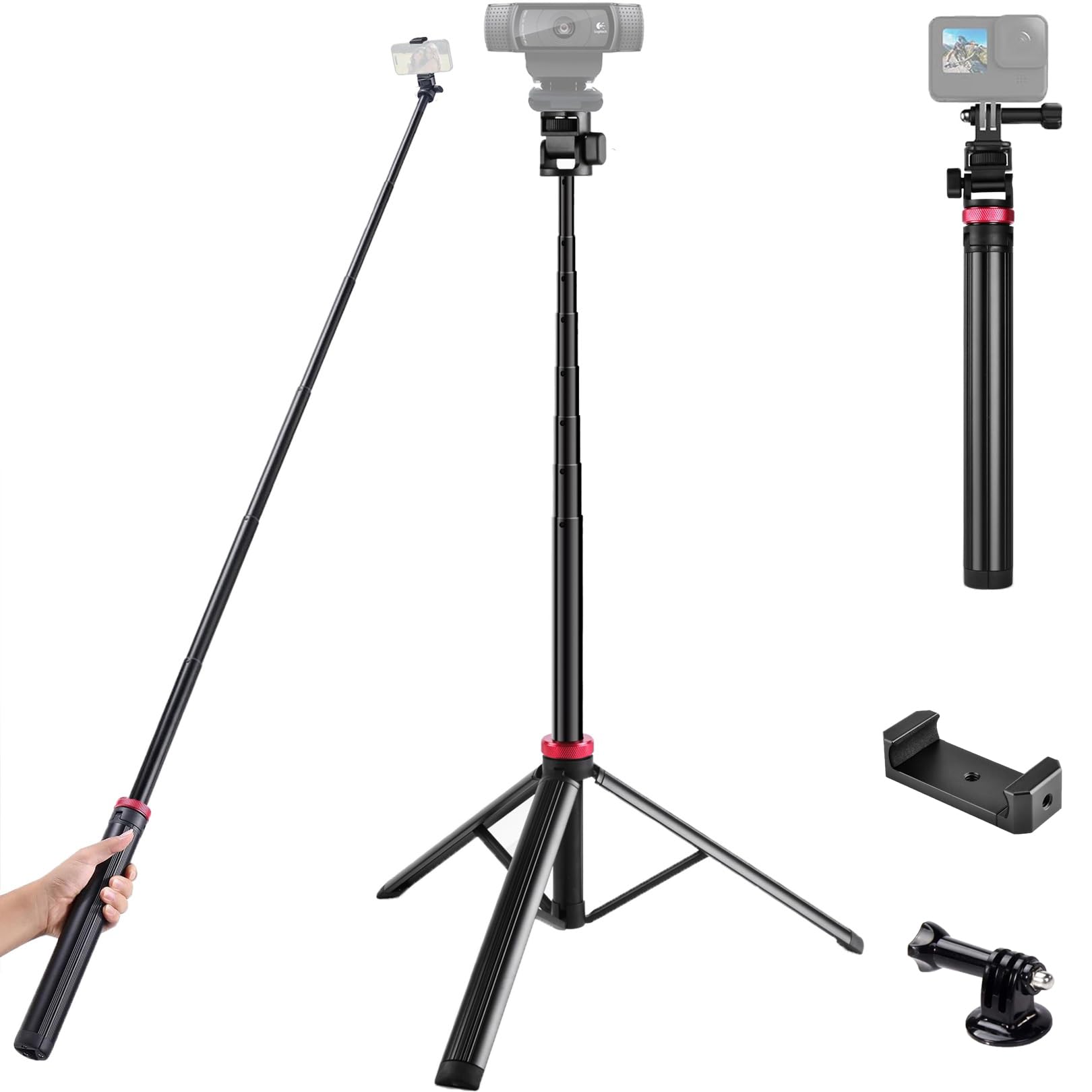 Acetaken 81'' Webcam Floor Tripod Stand Holder For Logitech C920/Mx Brio 4K/C922/C930/Brio 500/Streamcam Webcams/Iphone 16 15 14 13/Samsung Galaxy S24 S23 S22 Smartphone,Compatible With Gopro Action Cameras