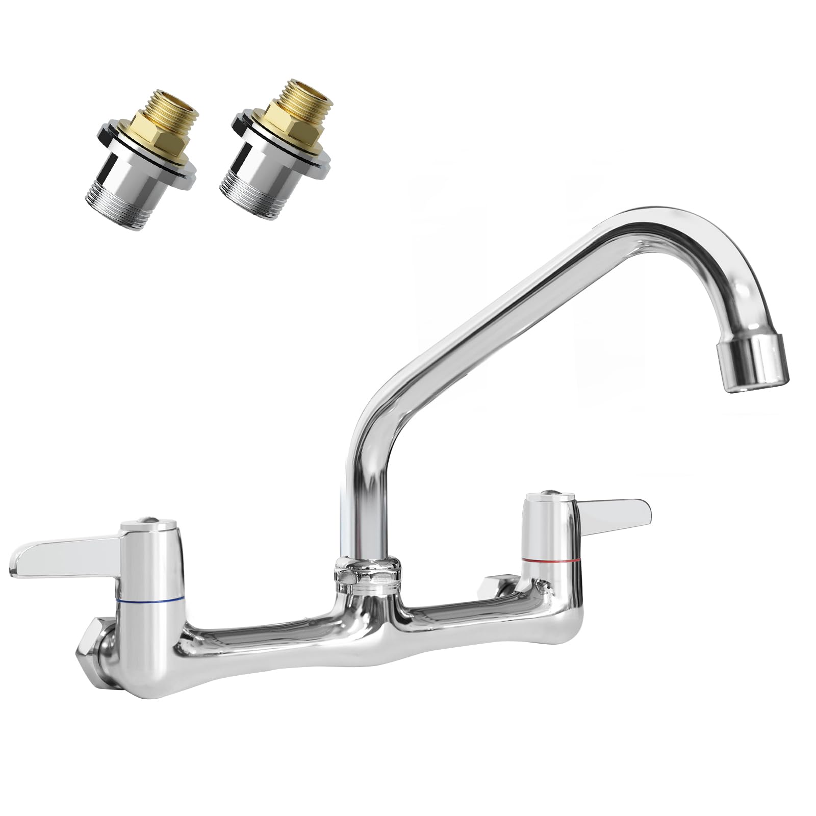 Mstjry Commercial Wall Mount Faucet For Kitchen: Utility Sink Faucet 8 Inch Center Kitchen Sink Faucet With 8" Spout - Brass Constraction - Ideal For Restaurant Laundry Industrial (Polished Chrome)