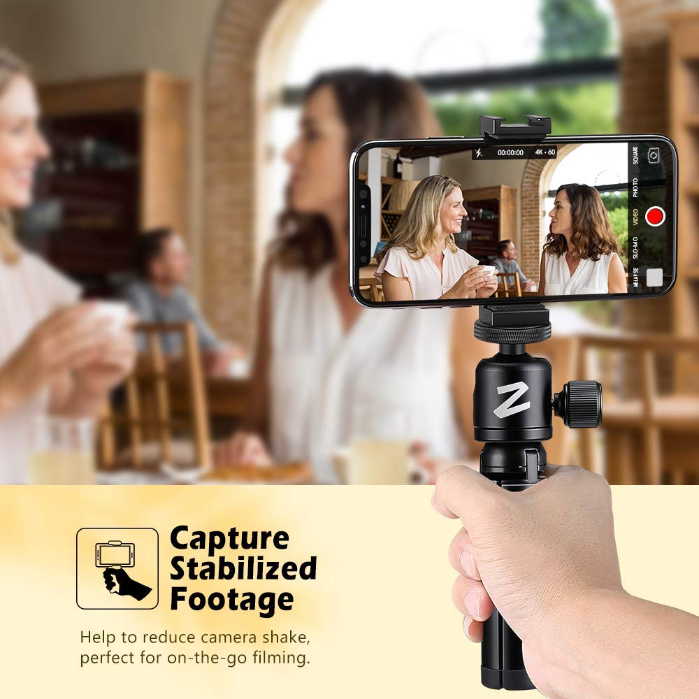 Zeadio Metal Mini Tripod + Ball Head Mount, With 1/4 Inch Screw Desktop Tabletop Stand Tripod, Fits For Smooth 4, Osmo Mobile, Vimble 2, Gimbal Handle Grip Stabilizer And All Cameras