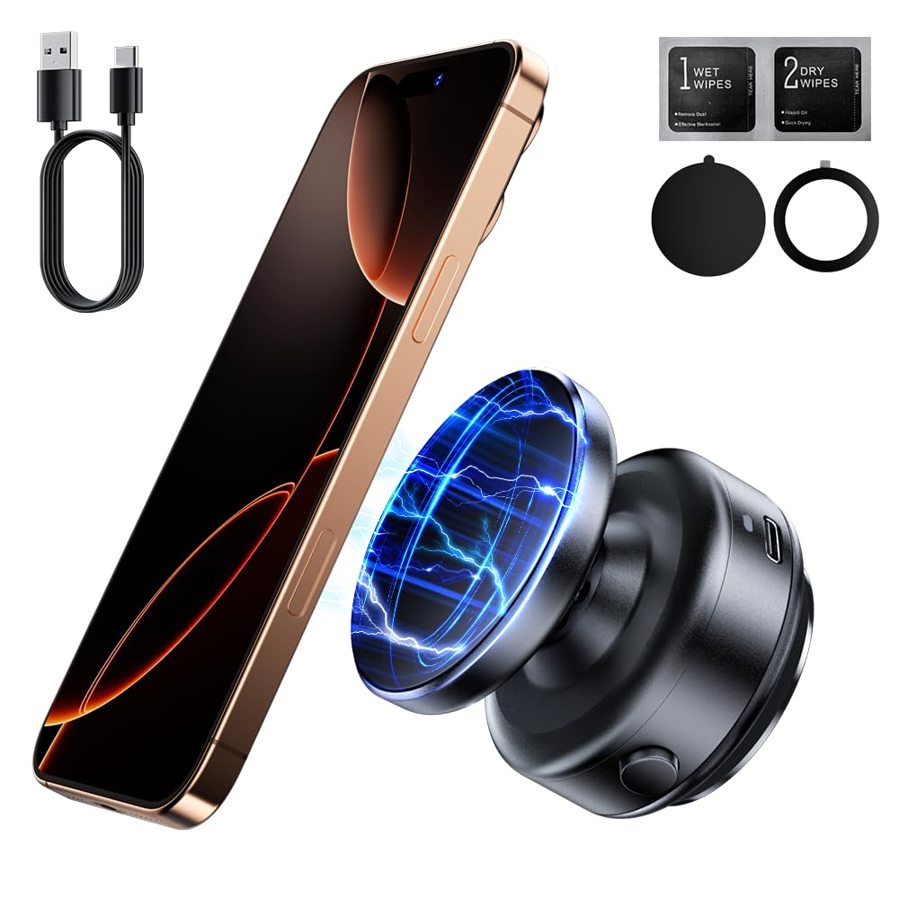 Xo Simple Is Beauty Magnetic Phone Holder, 360°Rotation Car Phone Mount, Electric Vacuum Strong Magnet For Any Smooth Surface Kitchen Mirror Gym,Cell Phone Holder Compatible With Iphone Android ( Not Charging Phone)