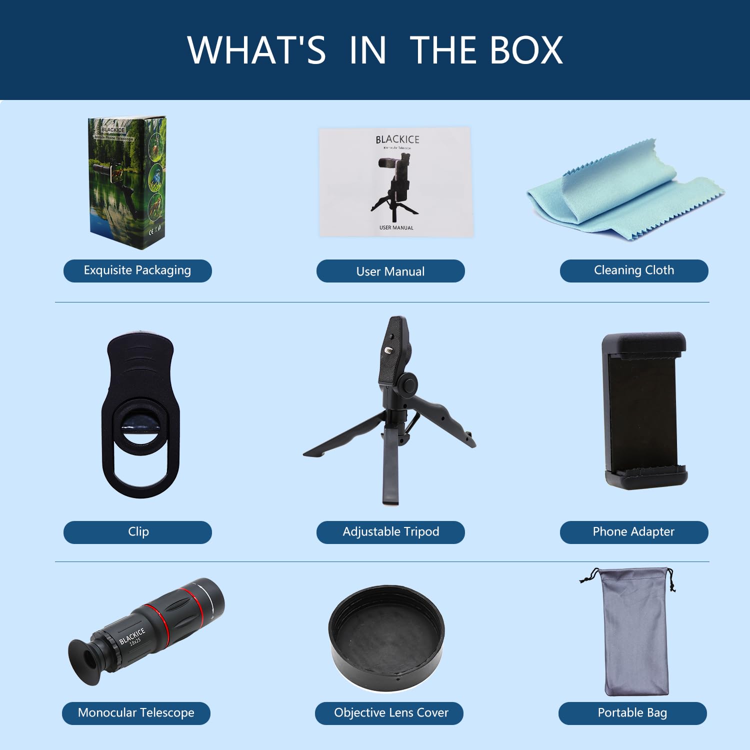 Blackice 18X25 Monocular Telescope, Adults Monocular With Bak4 Prism, Smartphone Adapter, Compact, Beginner, Adults