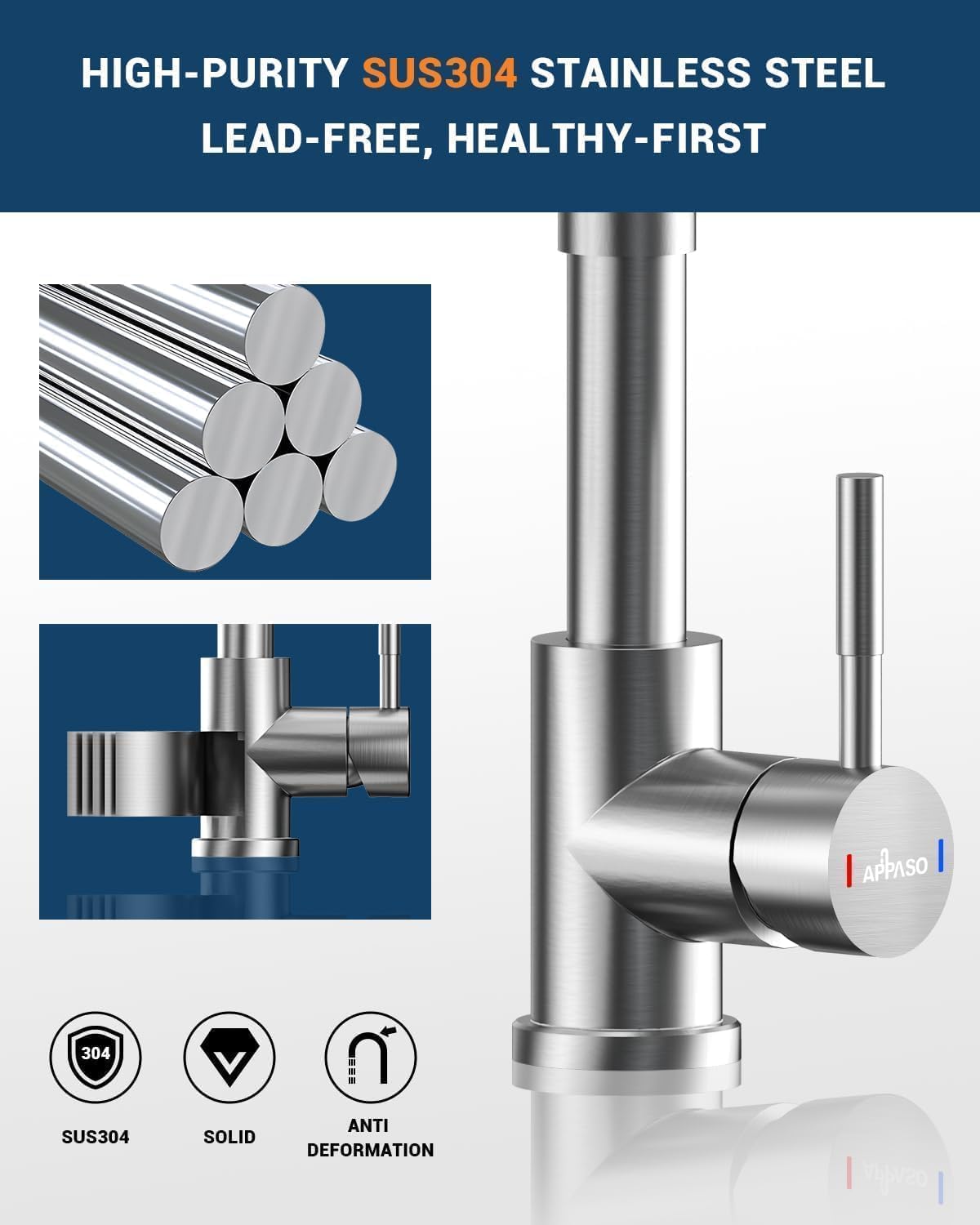 Appaso Kitchen Faucet With Soap Dispenser Brushed Nickel, Pull Down Commercial Single Handle High Arc Faucet For Sink, Stainless Steel Kitchen Faucet For Sink 2 Or 4 Hole