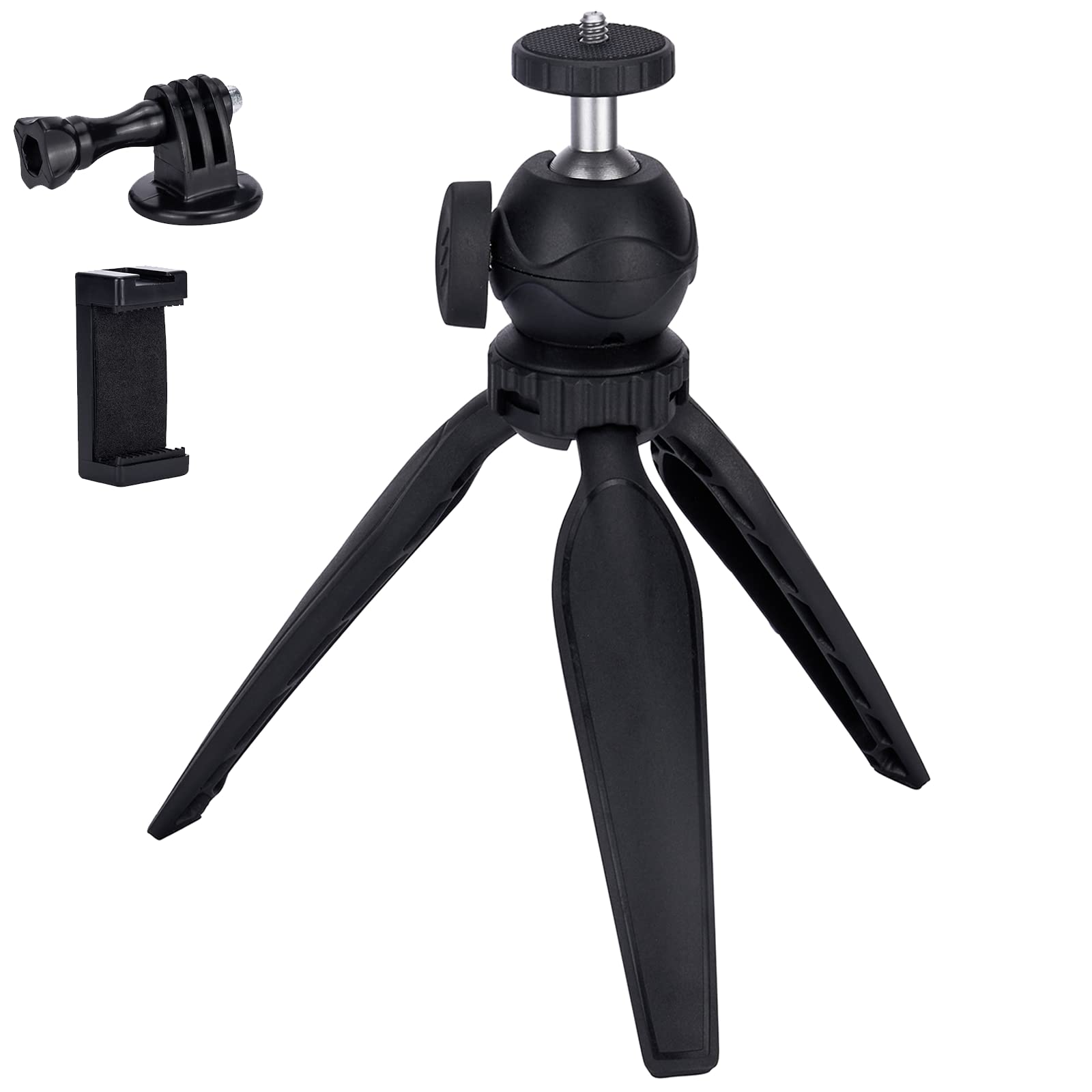 Ytvariw Mini Camera Tripod With Phone Holder & Gopro Mount,360° Ball Head Extendable Small Selfie Stick Tabletop Tripod Manfrotto Tripod For Dslr Camera,Gopro,Webcam,Iphone,Webcam Portable Cellphone Stand