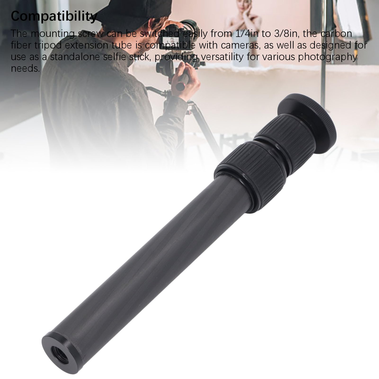 Vbestlife Carbon Fiber Tripod Extension Tube, 17.3 Inch 3 Section Tripod Center Column Load 22Lbs For Photo Studio Monopod Dslr Camera Microphone Stand