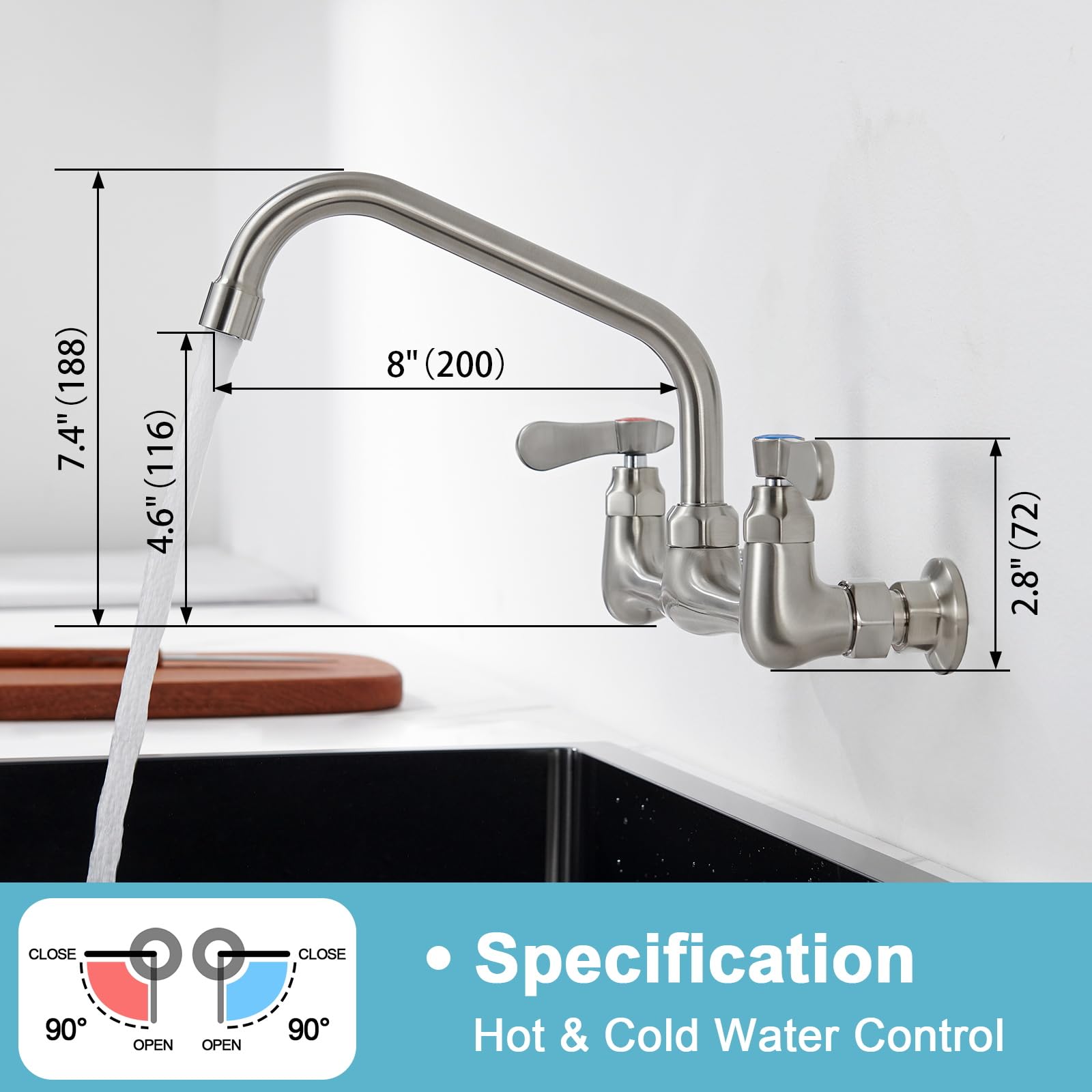 Favorpo Wall Mount Kitchen Sink Faucet 8 Inch Center Wall Mounted Commercial Faucet With 8 Inches Swivel Spout 2 Handle For Utility Laundry Room Restaurant Sink