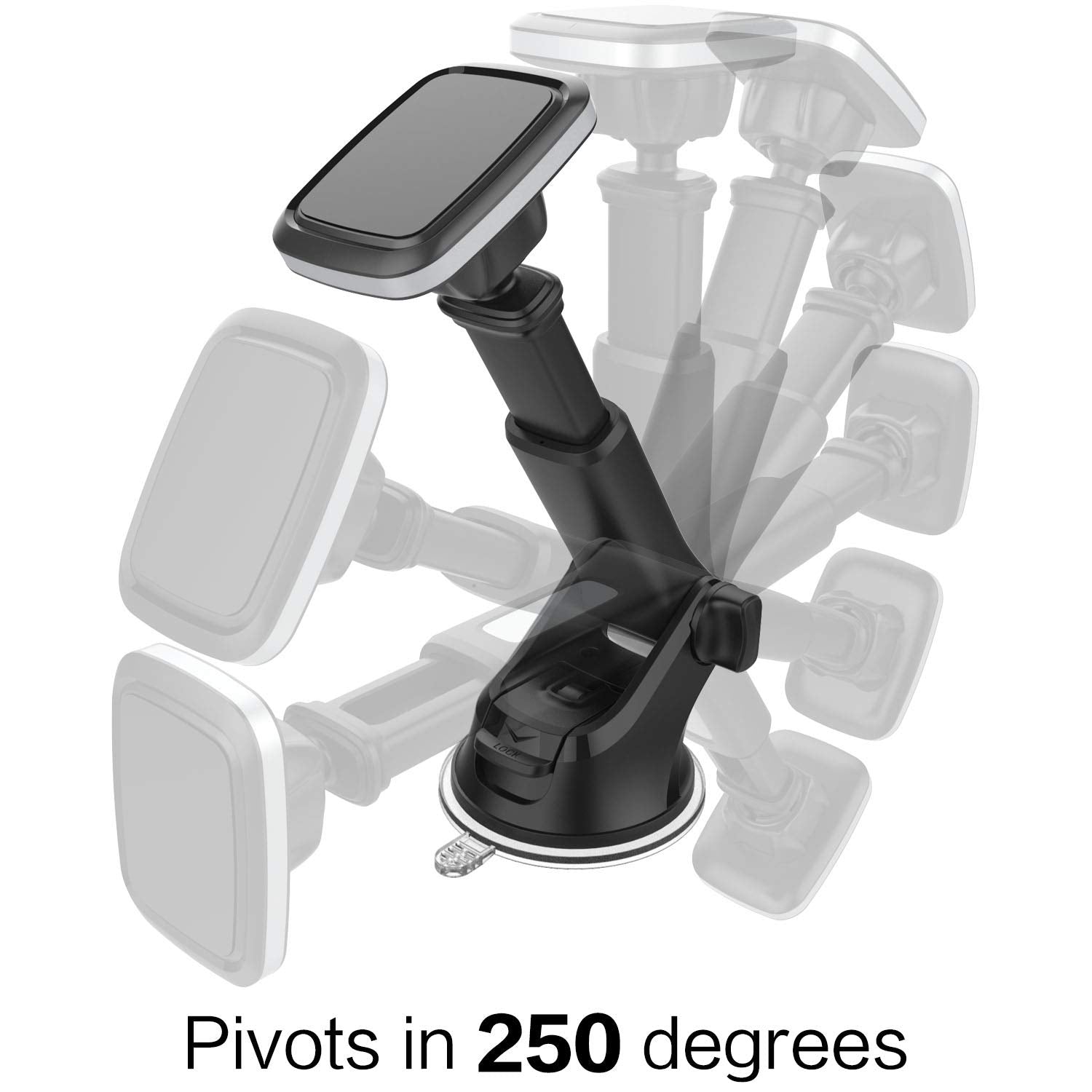 1Zero Magnetic Phone Car Mount With Quick Extension Telescopic Arm, Hands- Windshield Dashboard Cell Phone Holder For Car Compatible With Iphone Smartphone, Sticky Suction Cup, 6 Strong Magnets