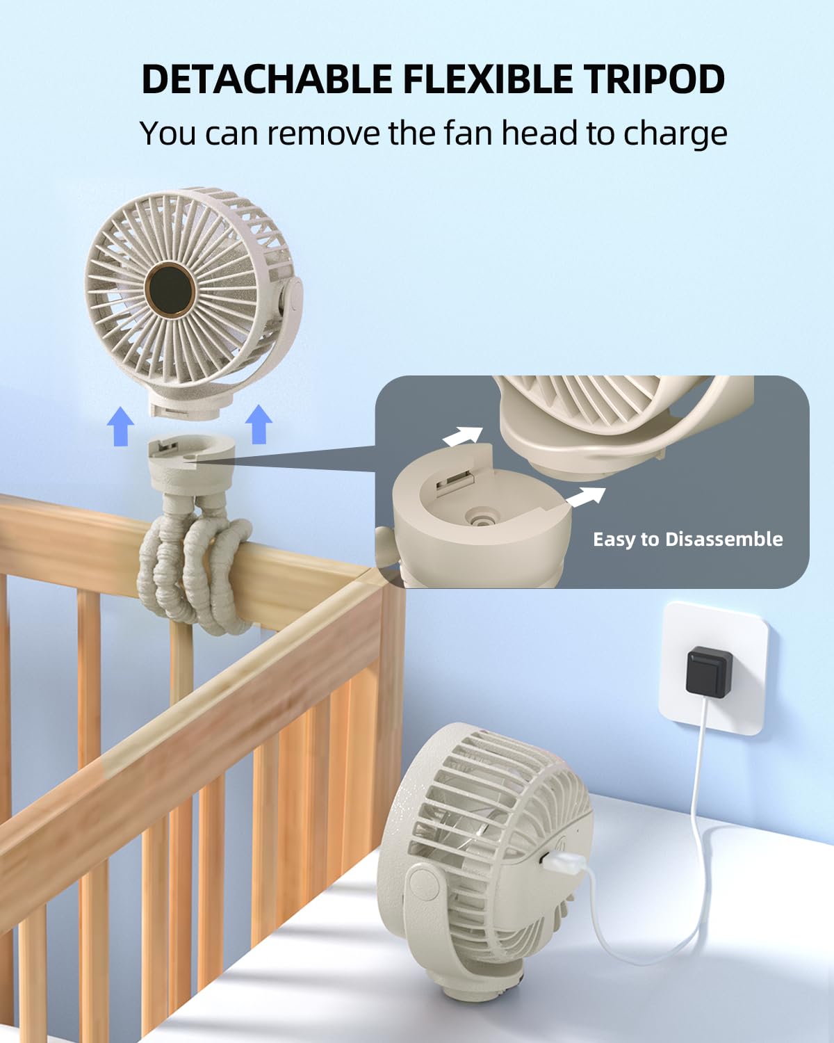 Kidee Portable Stroller Fan, Mini Baby Fan Battery Operated, Led Display With 3 Speeds, Small Clip