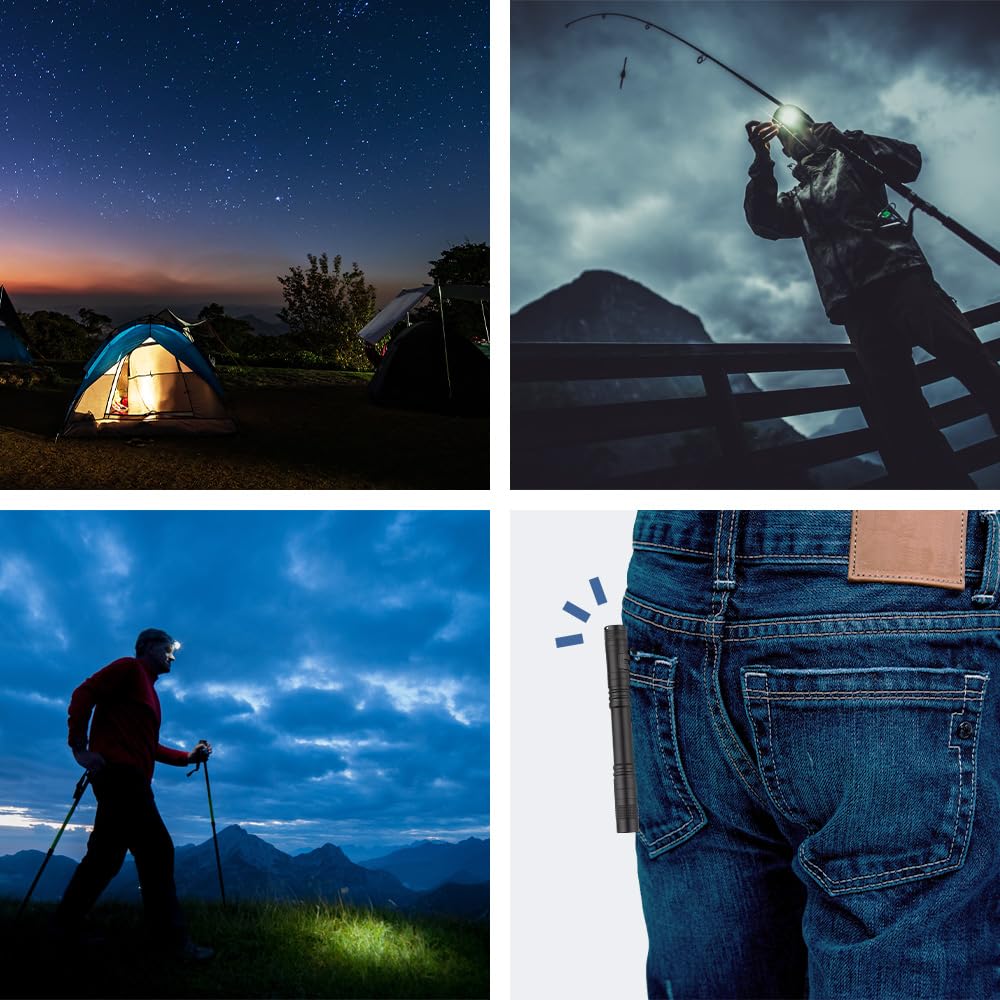 Japard Mini Flashlight 2 Pack, Pen Pocket Light, Small Compact Handheld, Waterproof Emergency Fishing Camping Golf Sports Inspection Work Outdoor