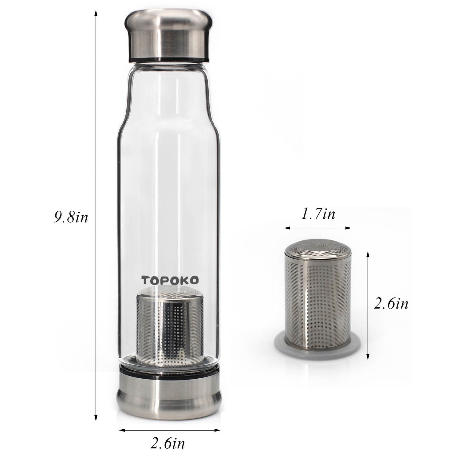 Topoko 18.5 Ounce Top Level Quality Stylish Environmental Borosilicate Glass Water Bottle