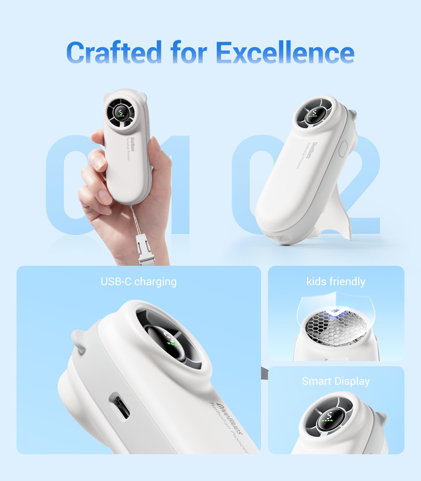 Handheld Portable Turbo Fan, 4000Mah Usb Rechargeable Pocket Fan, Up To 16 Hours, Hand Fan