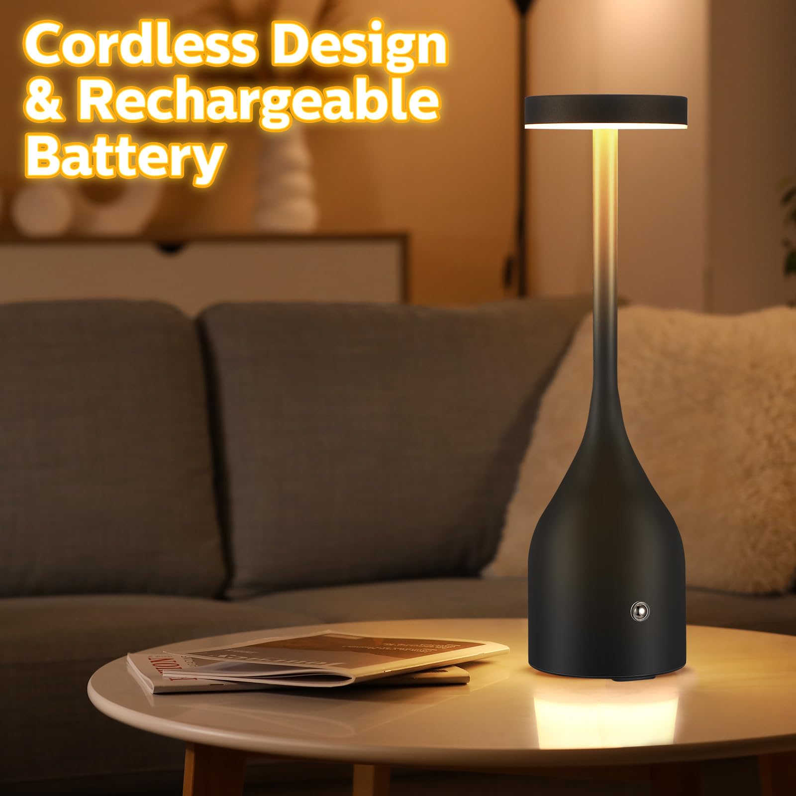 Honoson 4 Pcs Led Cordless Table Rechargeable Lamp 1800Mah Battery Powered Outdoor Table Desk Lamp 3 Color Dimmable Rechargeable Light Cordless For Patio Restaurant Dining Dinner Home