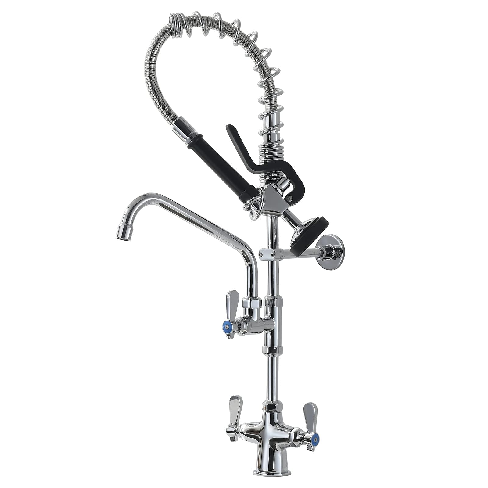 Appaso Commercial Faucet With Pre-Rinse Sprayer, 25'' Height Deck Mount Single Hole Polished Chrome Pull Down Compartment Sink Faucet With 10'' Swivel Spout For Restaurant Industrial 294Cp