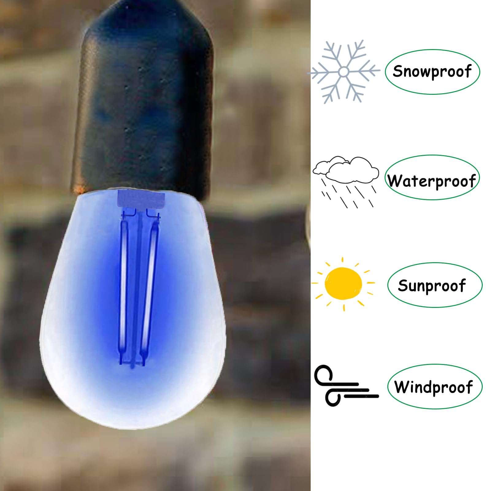 Lrsueyskin S14 Led Light Bulb 2W Blue Outdoor Replacement Bulbs Shatterproof Waterproof S14 Replacement Bulb Clear Plastic Vintage Led Filament Bulbs E26 E27 Base Decorative String Light Bulbs,15-Pack(Blue)