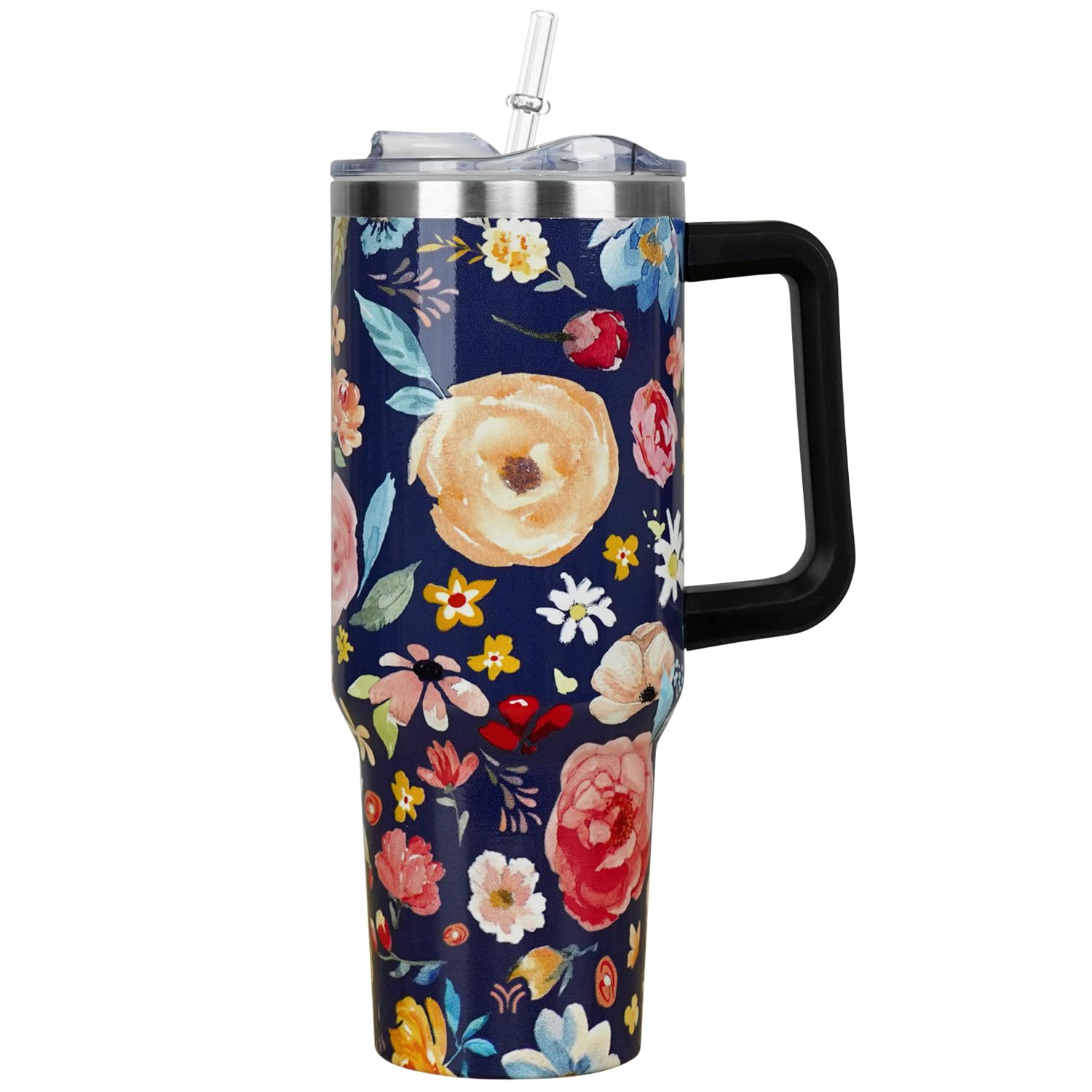 40 Oz Tumbler With Handle And Straw Lid  Vacuum Insulated Leak Proof Tumbler