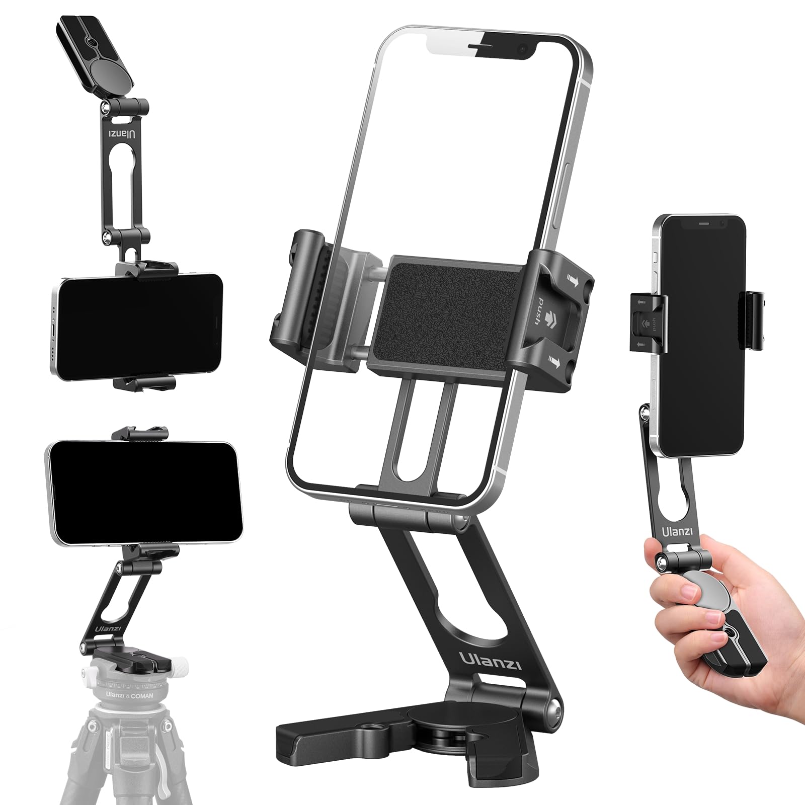 Ulanzi Phone Tripod Mount 2 Cold Shoes & Arca Port, Metal Smartphone Adapter For Iphone, Cell Phone Vlog Tripod Stand Holder For Desktop Video Live Streaming Vlogging Rig