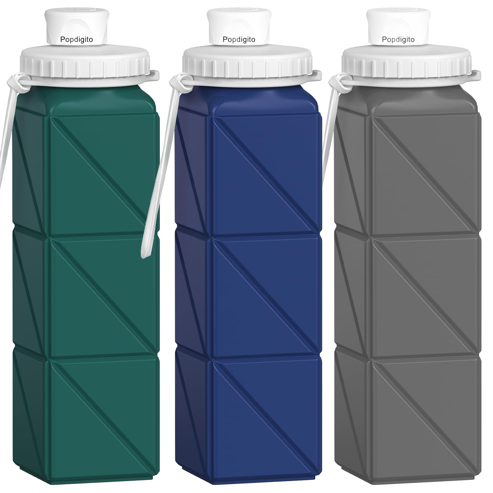 3 Pack Collapsible Water Bottles,Silicone Foldable Portable Water Bottle 20.6Oz, Lightweight