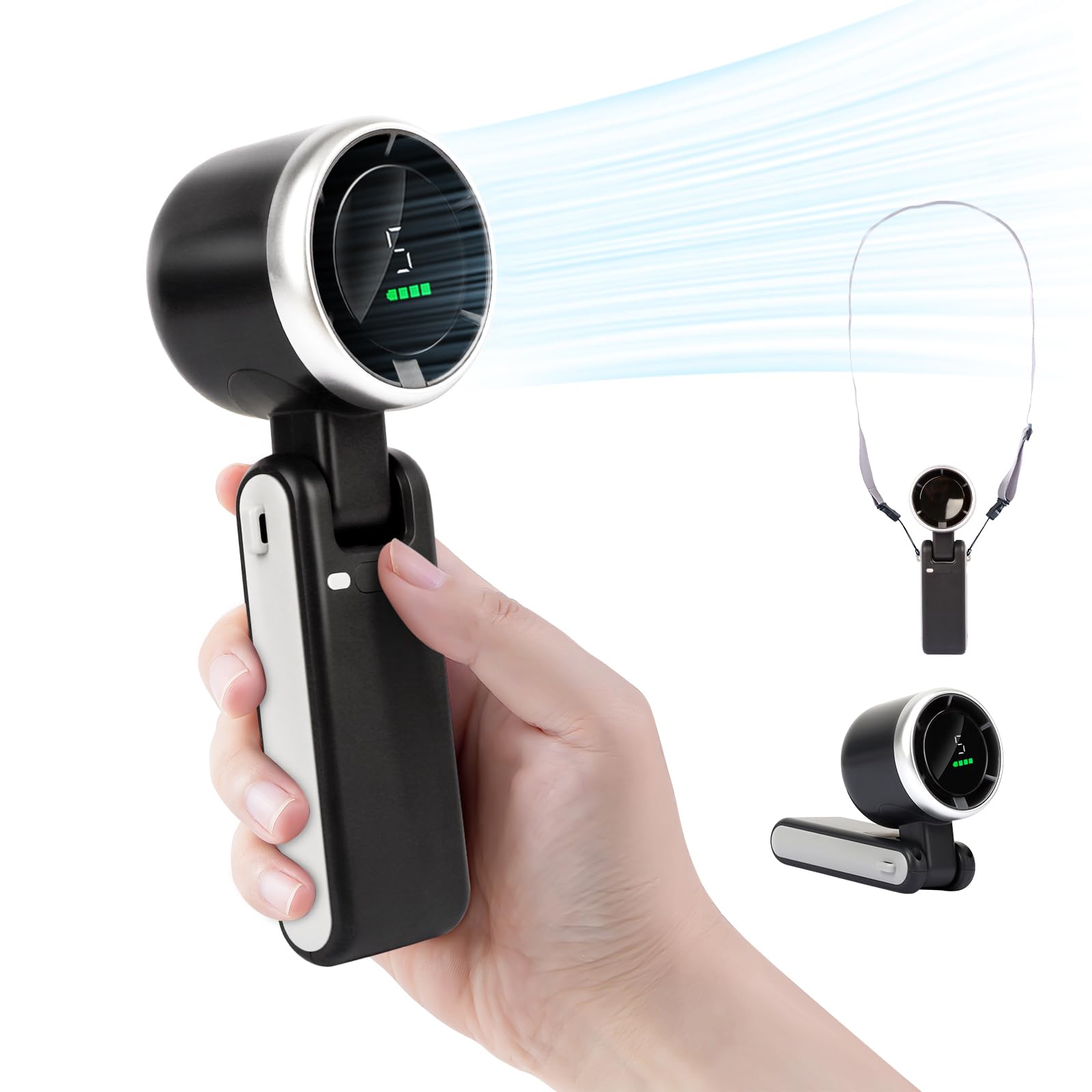 Handheld Turbo Fan, 3600Mah Battery Operated Fan With Led Display, Mini Portable Fans, 180°Adjust - Koospark