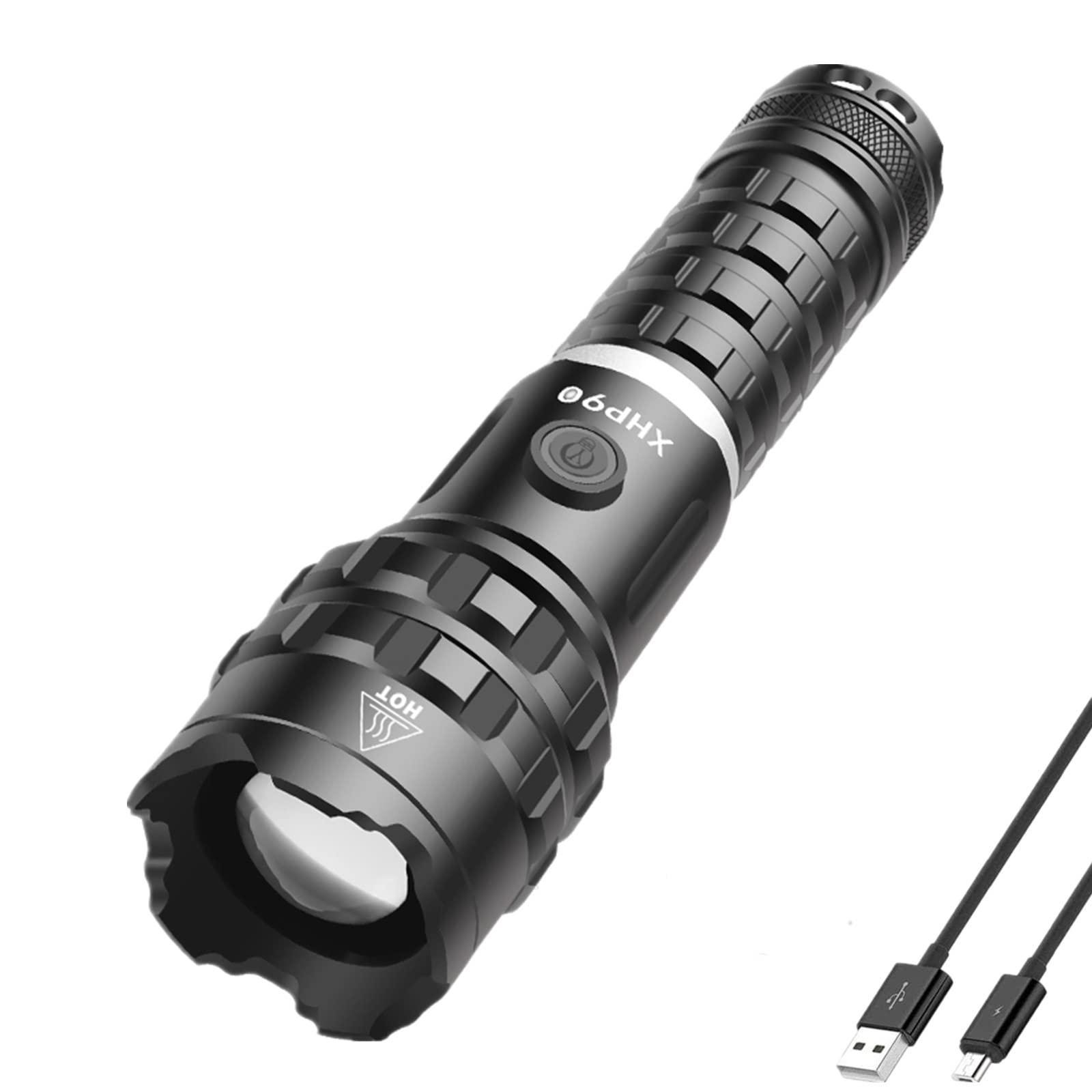 Bestsun 1,000,000 Lumens Led Xhp90 Flashlight, Rechargeable Utility Led Xhp90 Flashlights Powerful Handheld Lamp With 5 Modes Waterproof Zoomable Torch Lamp For Hiking, Fishing, Camping, Emergency