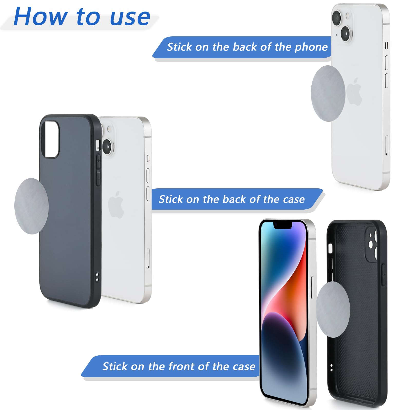 Zyaotwqz Phone Magnets - Universal Metal Plates, 2 Rectangular And 2 Round With Adhesive, Car Magnets (Silver)