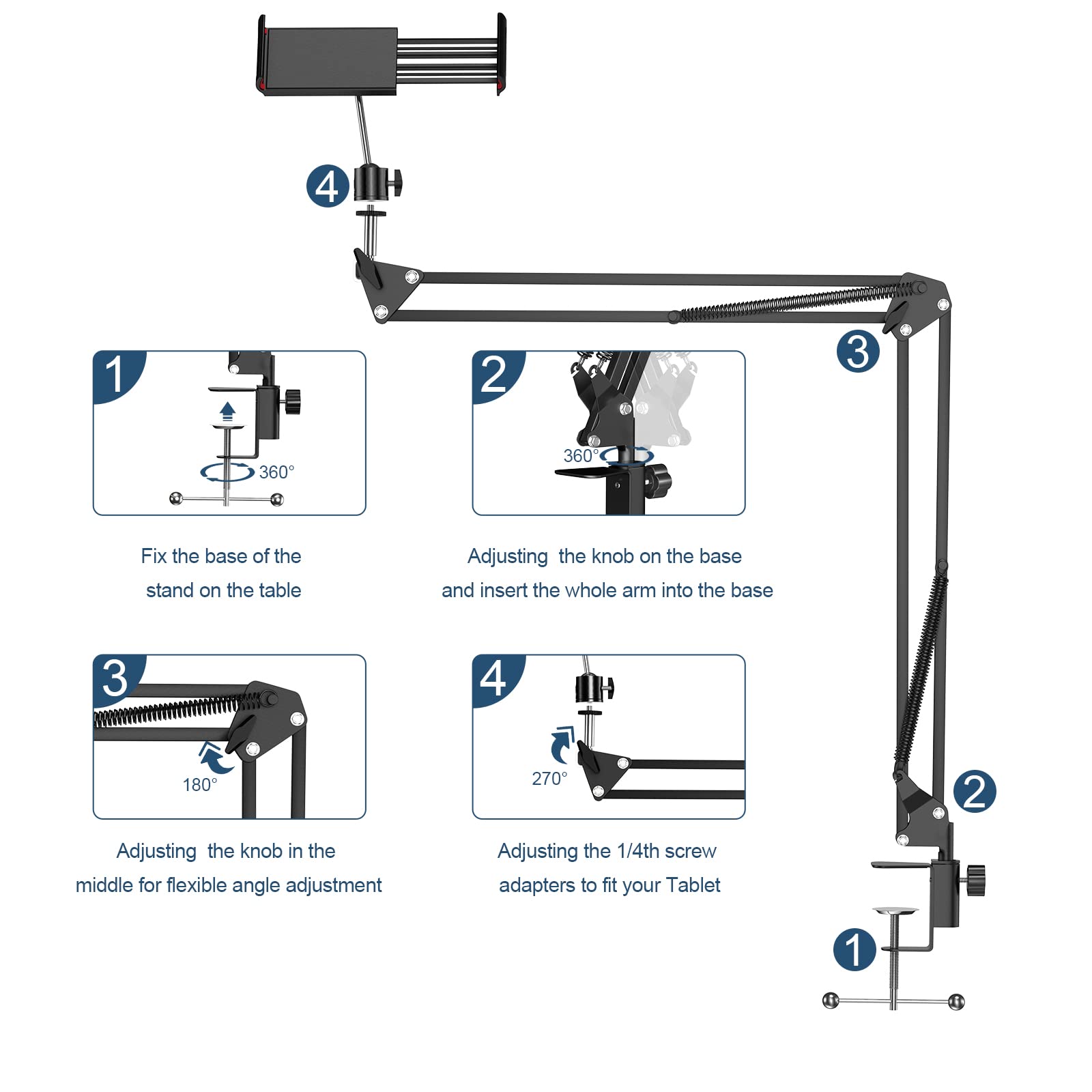 Anivia Overhead Video Stand Phone Holder Articulating Arm Phone Mount,Articulating Phone Stand Tablet Table Top Scissor Boom Arm,Phone Holder For Streaming Phone Baking Crafting