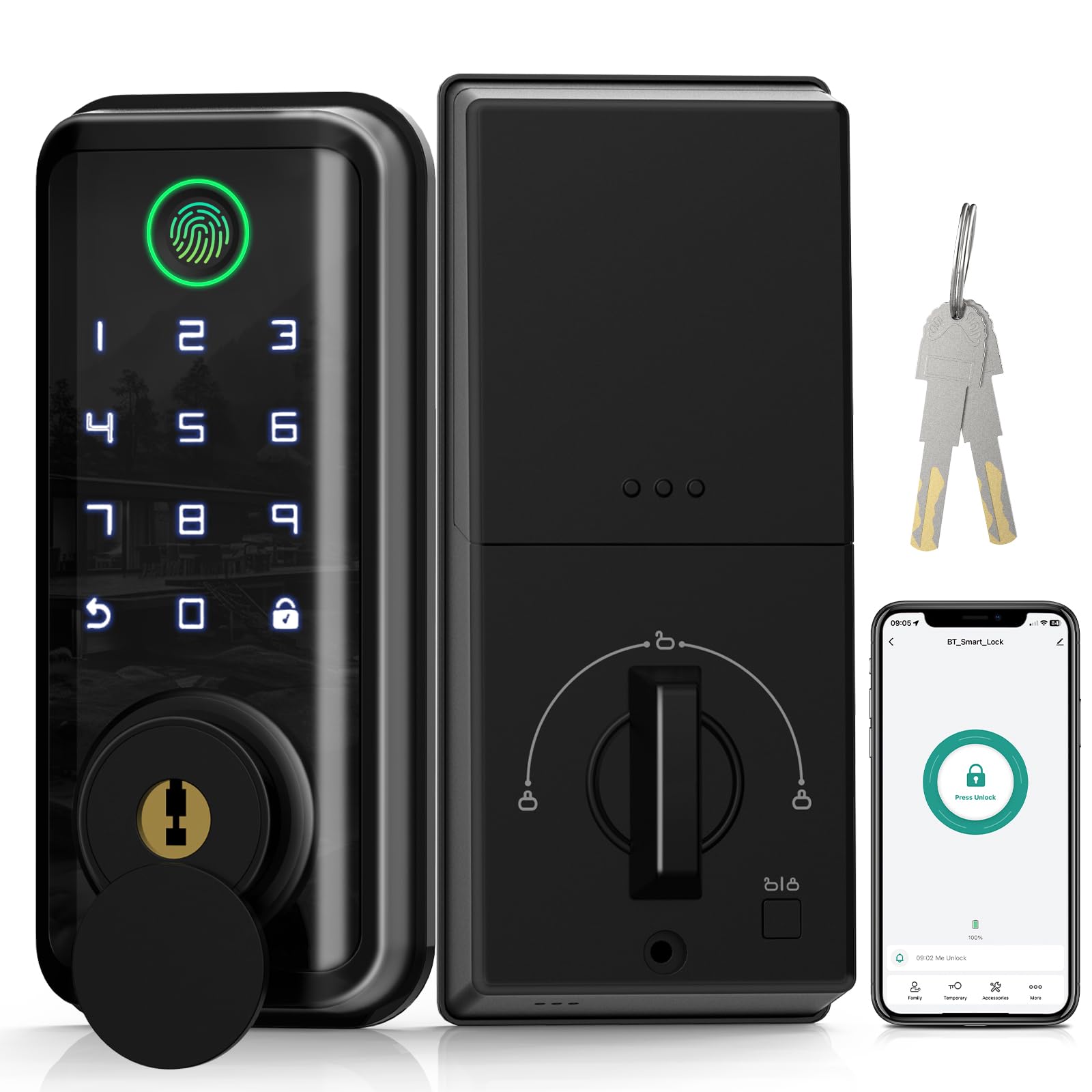 Eseesmart Smart Door Lock Deadbolt With Keypad - Keyless Entry Door Lock - Smart Locks For Front Door - Fingerprint Electronic Digital Auto Lock With App Control - Easy Install