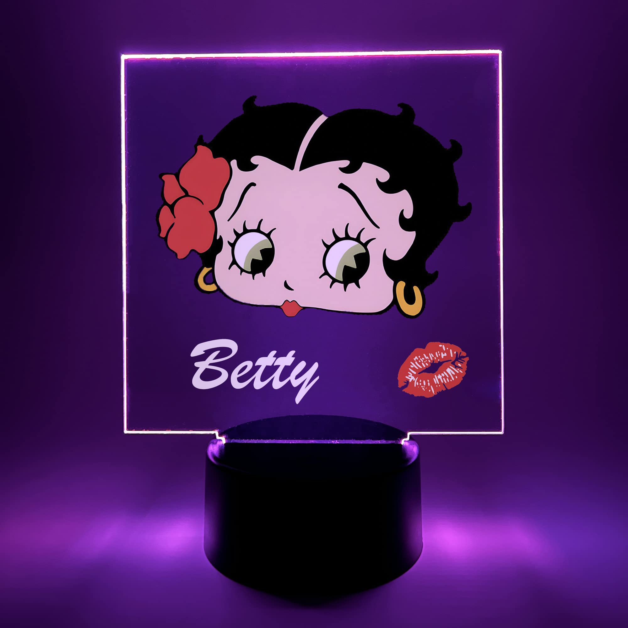 Mirror Mania Betty Boop Night Light Up Table Lamp Led Personalized Engraved Made To Order Home Room Decor Sign, 16 Color Options With Remote, A Must Have