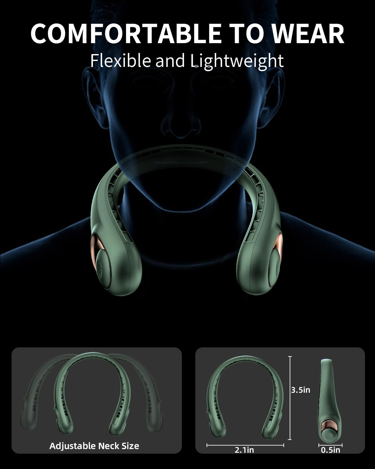 Neck Fan, Portable Neck Fan, Battery Powered Personal Fan, Hands Free Bladeless Fan With 3 Wind