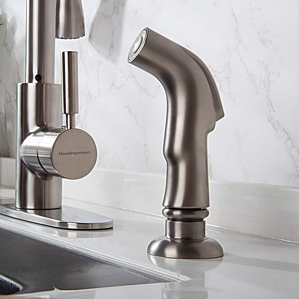 Houtingmaan Kitchen Side Sprayer,Kitchen Sink Sprayer Replacement,Kitchen Sink Faucet Sprayer Hose,Kitchen Sprayer Head Replacement,Kitchen Sink Spray Head,Sink Spray Hose,17 Adapters,Brushed Nickel