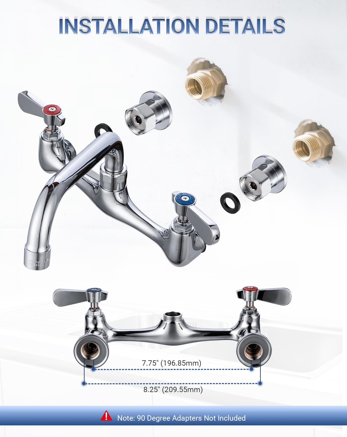 Phivan Commercial Kitchen Faucet 8 Inch Center Wall Mount Commercial Sink Faucet With 8 Inch Swivel Spout 2 Dual Handle Laundry & Utility Room Sink Faucets Restaurant Industrial Chrome Mixer Tap