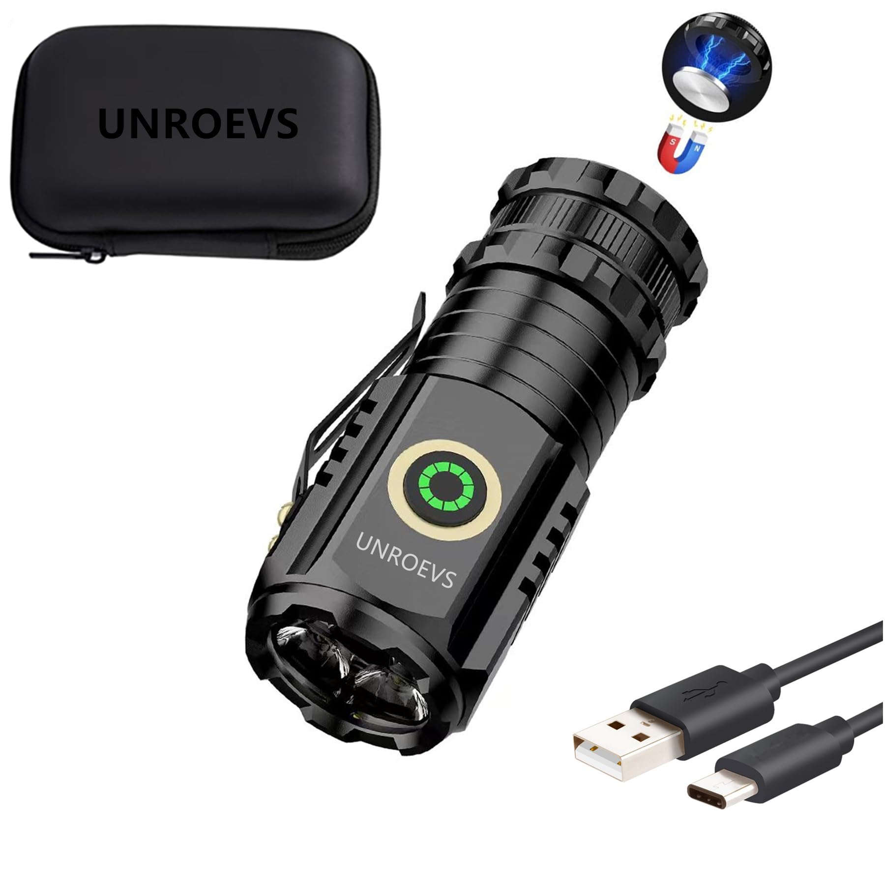 Unroevs Mini Flashlight 2550 Lumens Rechargeable Usb C Charging, Small Flashlights High Lumens 5 Modes, Pocket Flashlight With Clip, Magnetic Flashlight For Edc,Camping, Hiking,Emergency