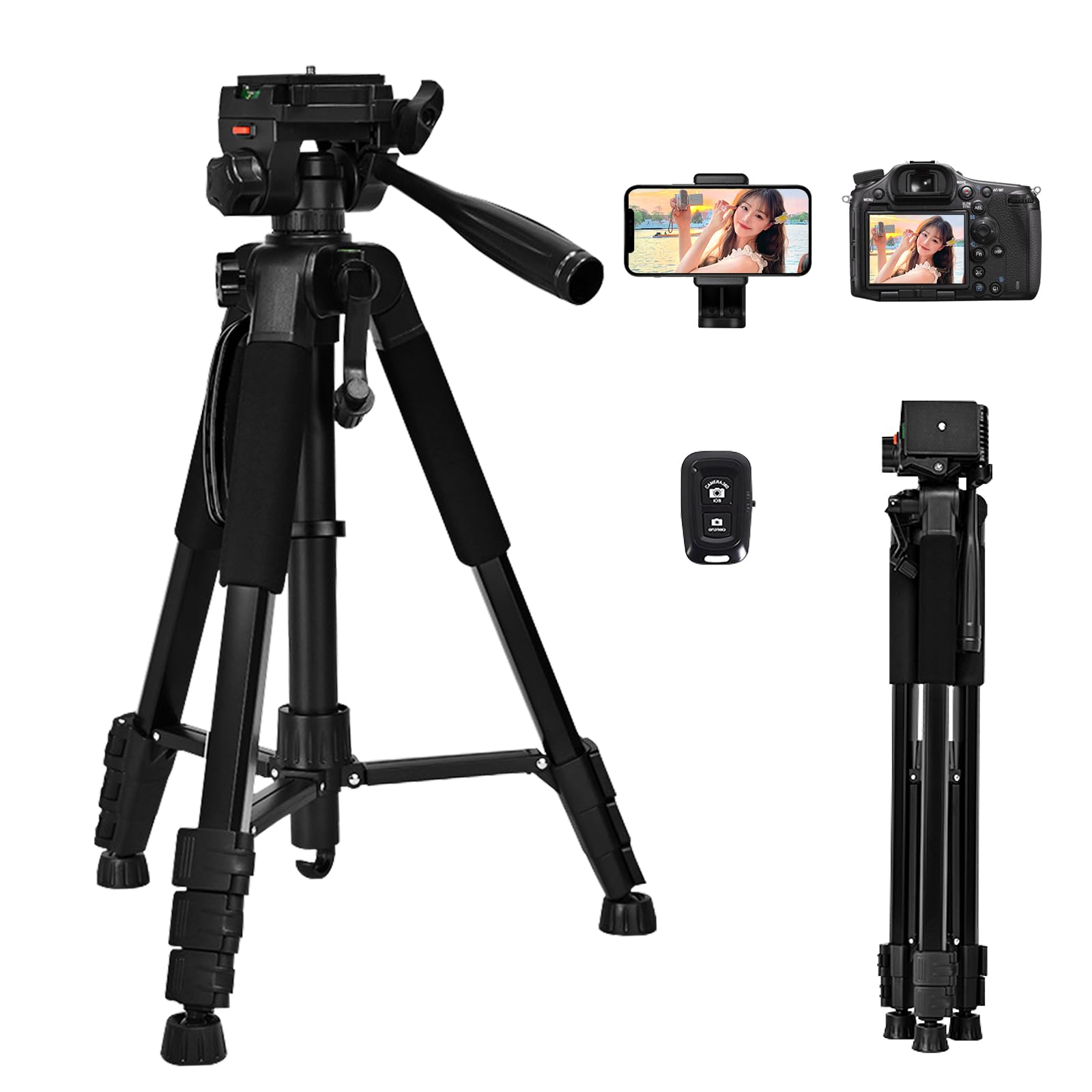 Enalp 71" Camera Tripod For Stable Support And Multi Angle Adjustment, Equipped With A Phone Clip Storage Bag And Bluetooth Remote Control. Photography, Live Streaming Dedicated