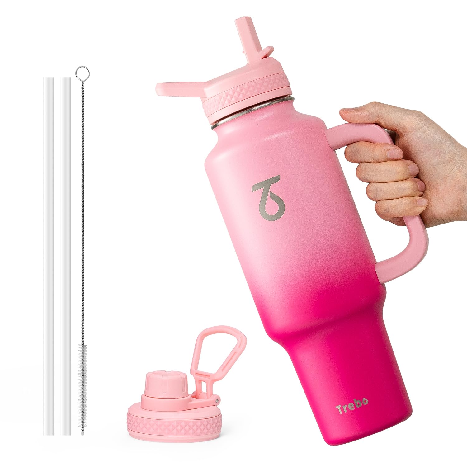 Trebo 40 Oz Water Bottle Insulated With Handle, Leakproof Keep 24Hrs Cold &Hot,Stainless Steel