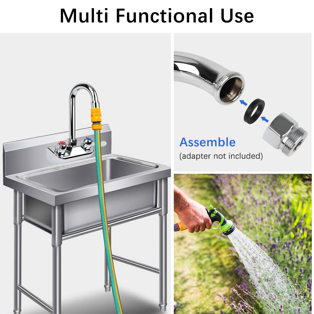 Tnroted 4 Inch Center Commercial Hand Sink Faucet With 3-1/2”Gooseneck Spout, Dual Lever Handle Wall Mount Utility Sink Faucet For Bar/Kitchen/Restaurant Sink,Brass Constructed