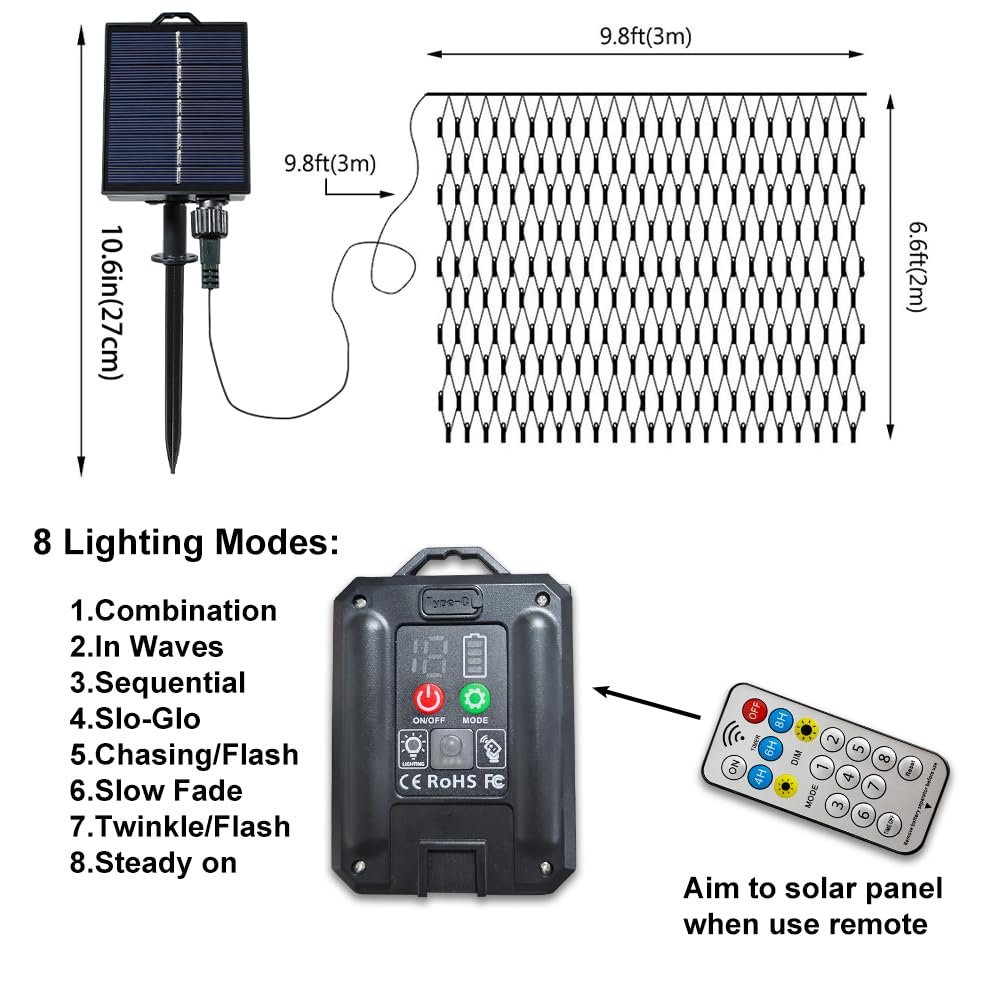 Yaozhou Solar Christmas Net Lights Outdoor Waterproof,Pink 264Led 9.9Ft6.6Ft Mesh Lights 8 Modes With Timer,Solar Powered Christmas Decorations For Lawn, Bushes, Trees